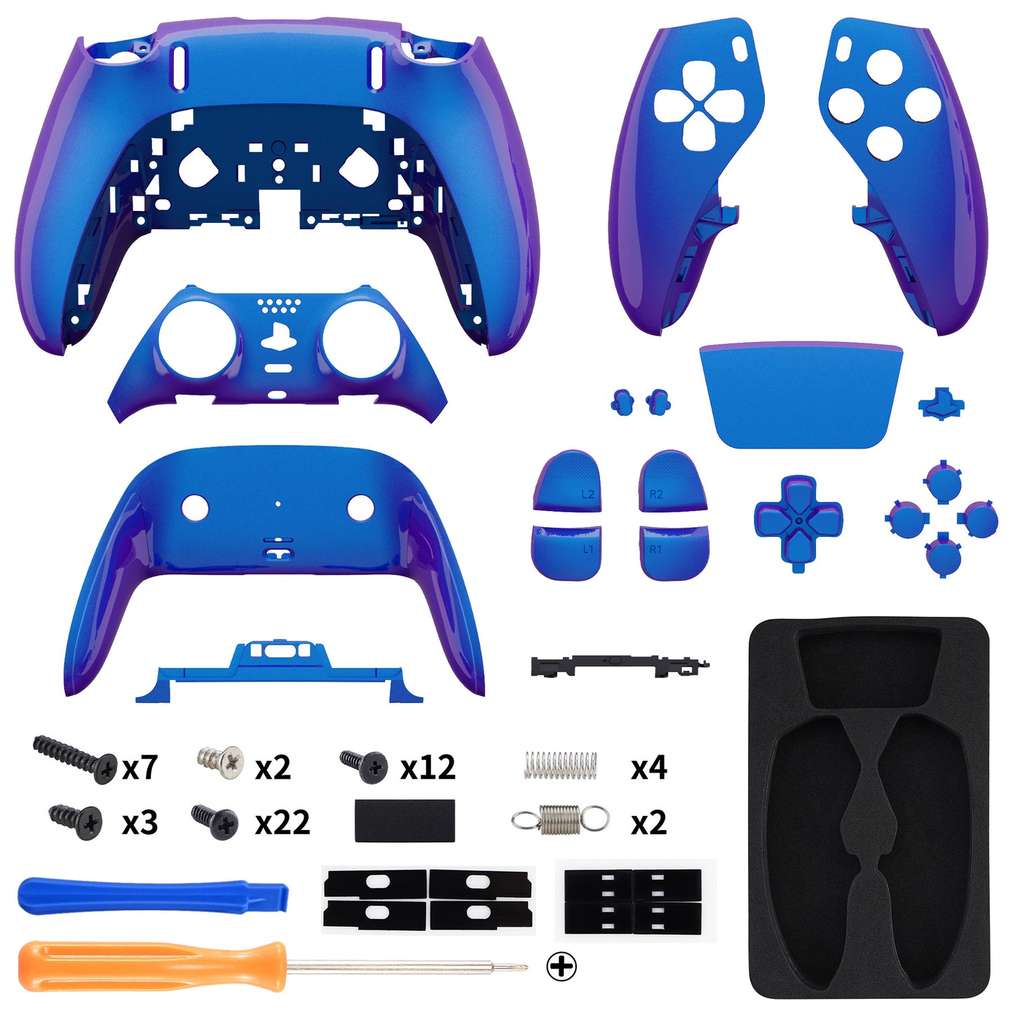 eXtremeRate Replacement Full Set Shells with Buttons Compatible with PS5 Edge Controller - Chameleon Purple Blue