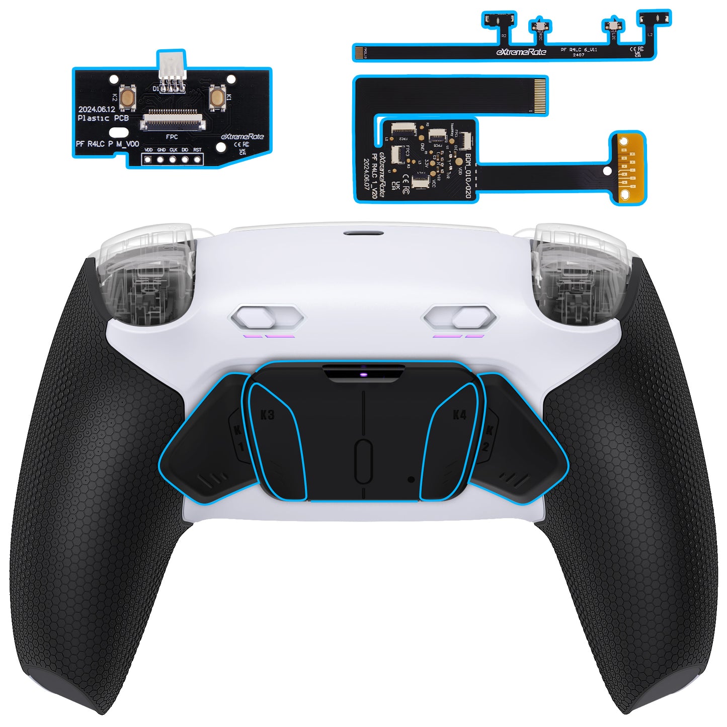 eXtremeRate RISE4 Plus MAX Back Paddles Kit with Clicky Trigger Stops & Rubberized Grip for PS5 Controller BDM-010/020 - Rubberized White Black - Black