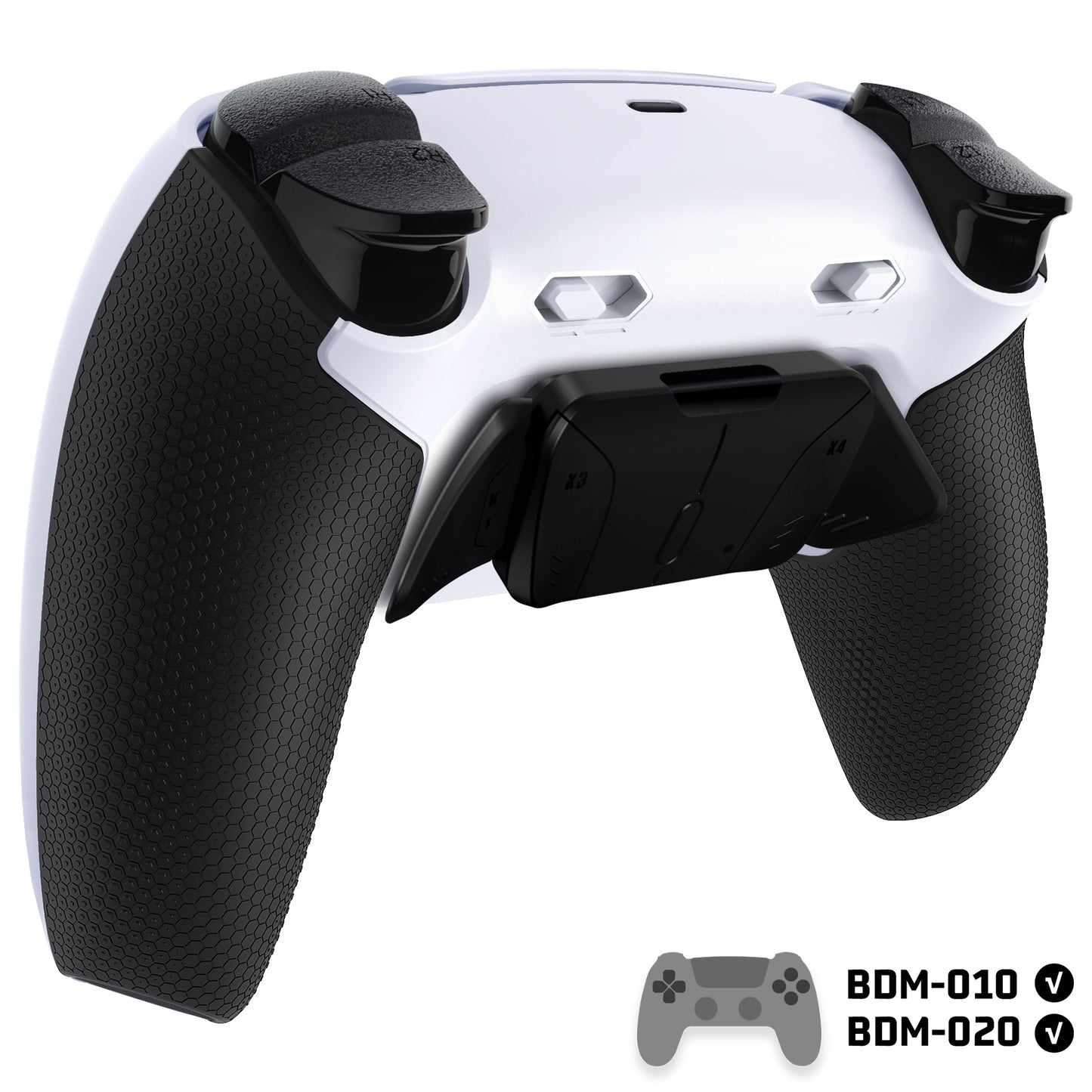 eXtremeRate RISE4 Plus MAX Back Paddles Kit with Clicky Trigger Stops & Rubberized Grip for PS5 Controller BDM-010/020 - Rubberized White Black - Black