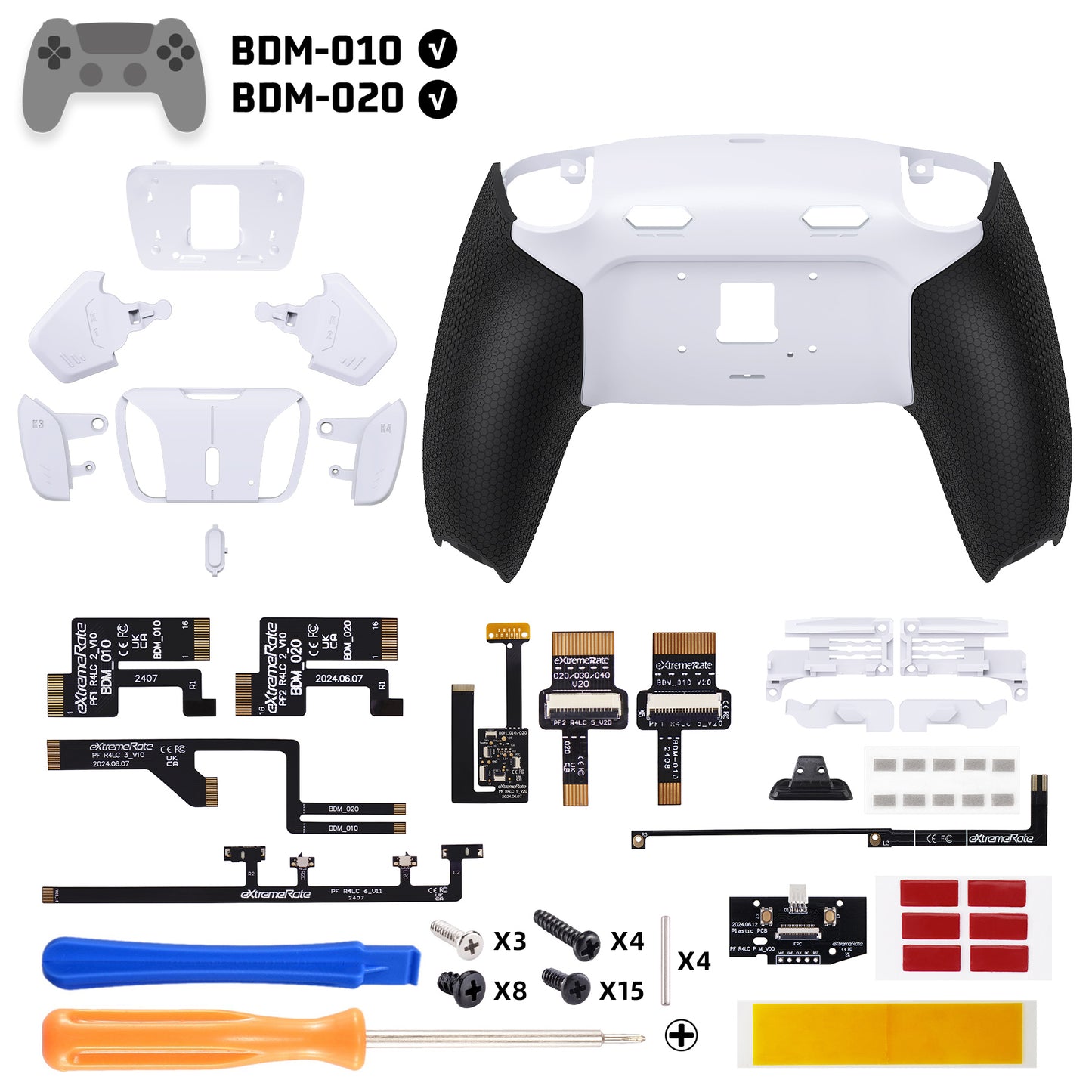 eXtremeRate RISE4 Plus MAX Back Paddles Kit with Clicky Trigger Stops & Rubberized Grip for PS5 Controller BDM-010/020 - Rubberized White Black - White