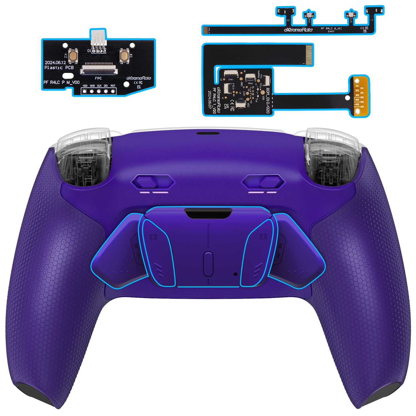 eXtremeRate RISE4 Plus MAX Back Paddles Kit with Clicky Trigger Stops & Rubberized Grip for PS5 Controller BDM-010/020 - Rubberized Galactic Purple