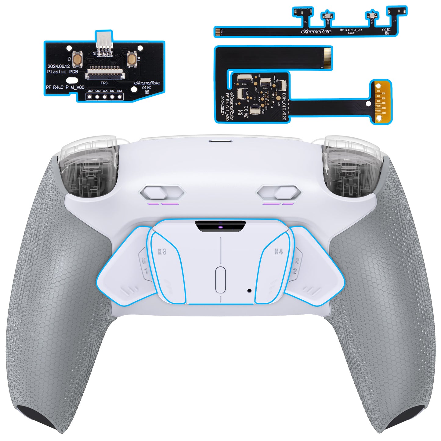 eXtremeRate RISE4 Plus MAX Back Paddles Kit with Clicky Trigger Stops & Rubberized Grip for PS5 Controller BDM-010/020 - Rubberized White Gray