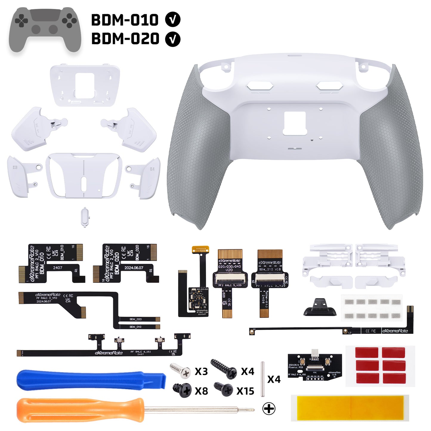 eXtremeRate RISE4 Plus MAX Back Paddles Kit with Clicky Trigger Stops & Rubberized Grip for PS5 Controller BDM-010/020 - Rubberized White Gray