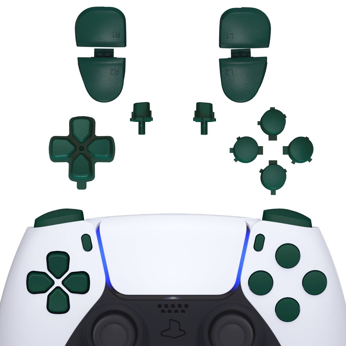eXtremeRate Retail Replacement D-pad R1 L1 R2 L2 Triggers Share Options Face Buttons, Racing Green Full Set Buttons Compatible with ps5 Controller BDM-030 - JPF1016G3