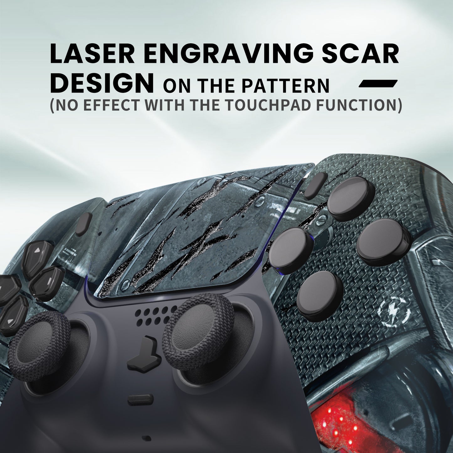 eXtremeRate Replacement Front Housing Shell with Touchpad Compatible with PS5 Controller BDM-010/020/030/040 - Mecha Armor with Combat Damage Engrave eXtremeRate
