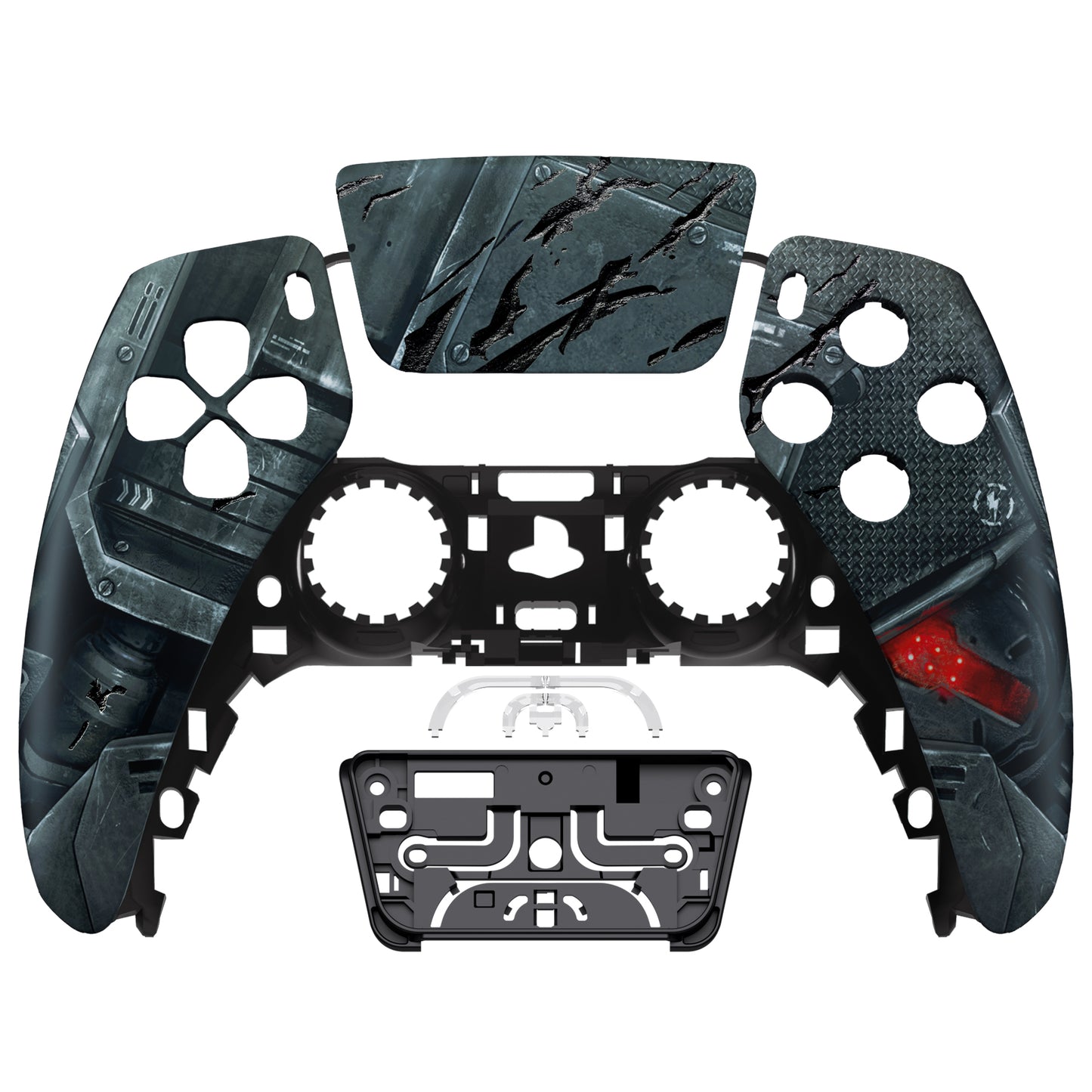 eXtremeRate Replacement Front Housing Shell with Touchpad Compatible with PS5 Controller BDM-010/020/030/040 - Mecha Armor with Combat Damage Engrave eXtremeRate