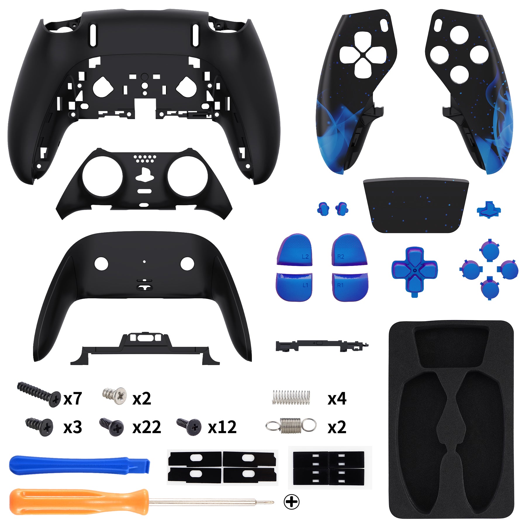 eXtremeRate Blue Flame Full Set Housing Shell with Buttons