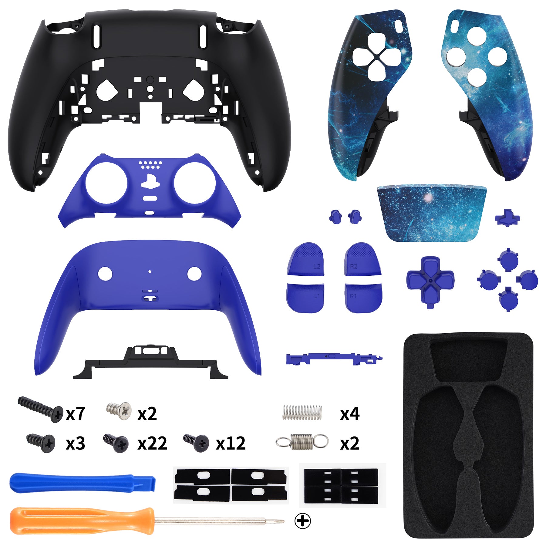 eXtremeRate Replacement Full Set Shells with Buttons Compatible with PS5  Edge Controller - Blue Nebula