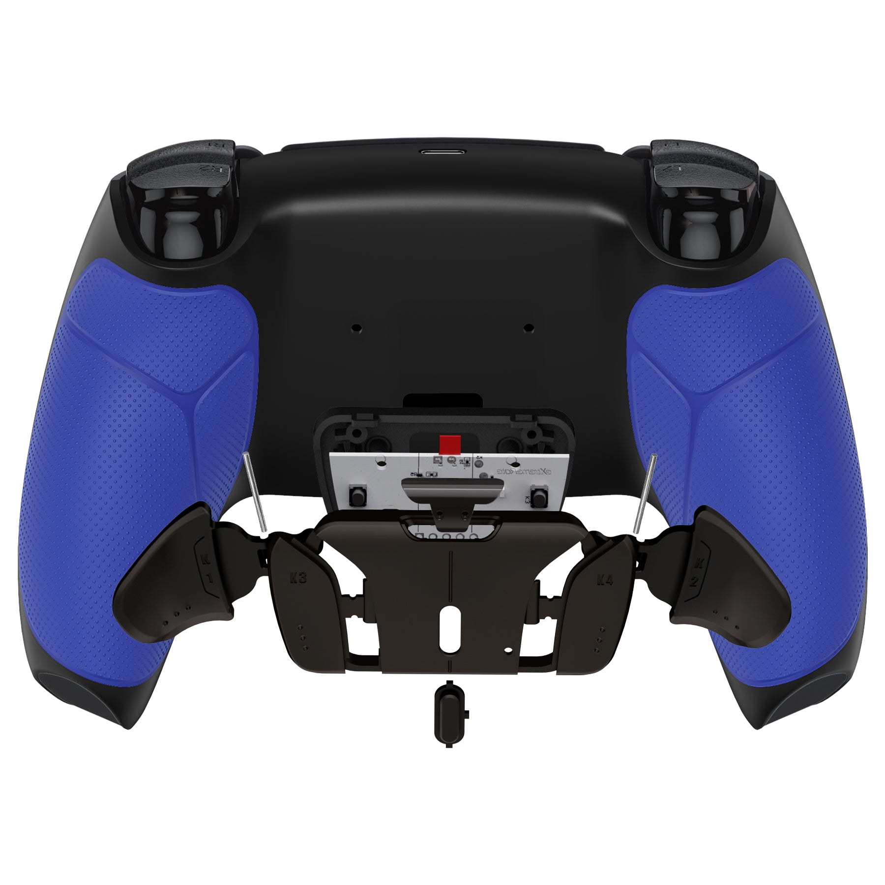 eXtremeRate Retail Rubberized Blue Grip Remappable Real Metal Buttons (RMB) Version RISE4 Remap Kit for PS5 Controller BDM-030, Upgrade Board & Redesigned Black Back Shell & 4 Back Buttons for PS5 Controller - YPFJ7002G3