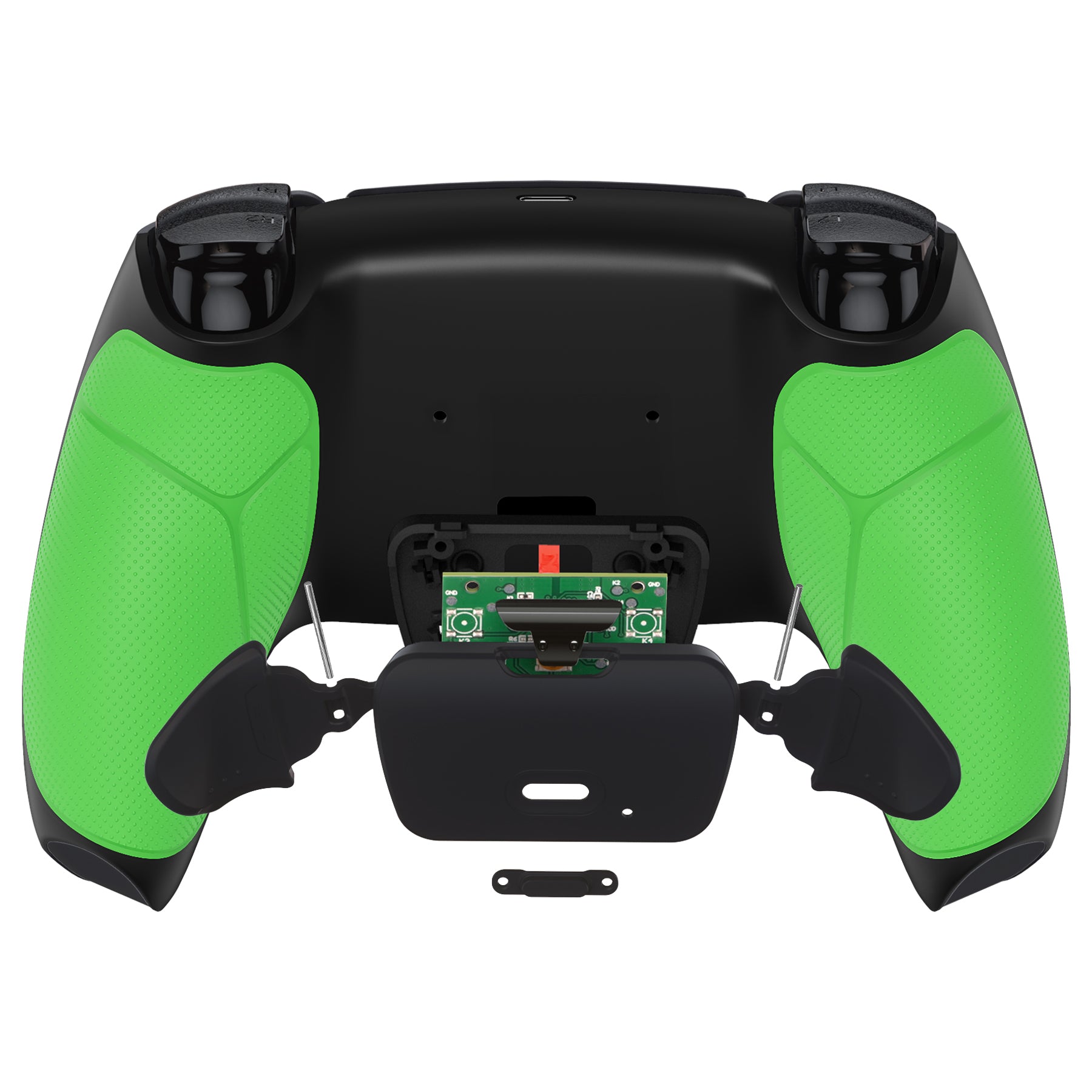 eXtremeRate Retail Rubberized Green Grip Remappable RISE Remap Kit for PS5 Controller BDM-030, Upgrade Board & Redesigned Black Back Shell & Back Buttons for PS5 Controller - Controller NOT Included - XPFU6004G3