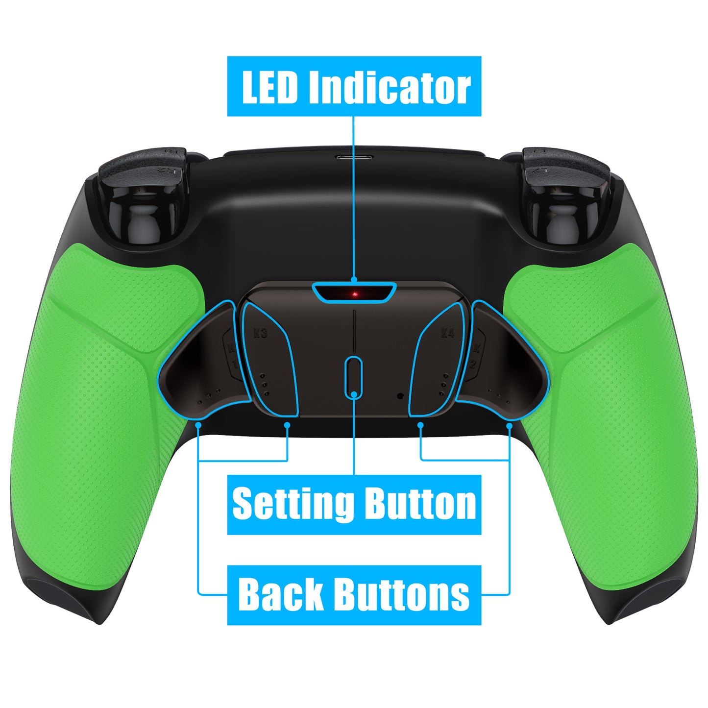 eXtremeRate Retail Rubberized Green Grip Remappable Real Metal Buttons (RMB) Version RISE4 Remap Kit for PS5 Controller BDM-030, Upgrade Board & Redesigned Black Back Shell & 4 Back Buttons for PS5 Controller - YPFJ7003G3