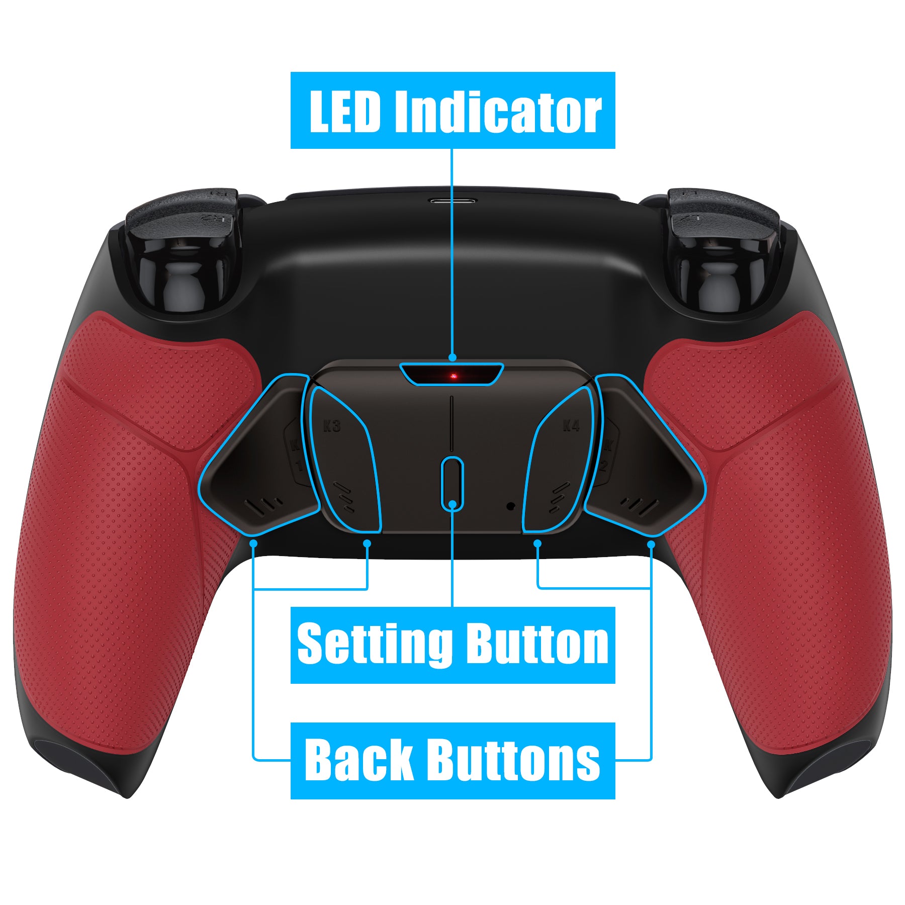 eXtremeRate Retail Rubberized Red Grip Remappable Real Metal Buttons (RMB) Version RISE4 Remap Kit for PS5 Controller BDM-030, Upgrade Board & Redesigned Black Back Shell & 4 Back Buttons for PS5 Controller - YPFJ7004G3