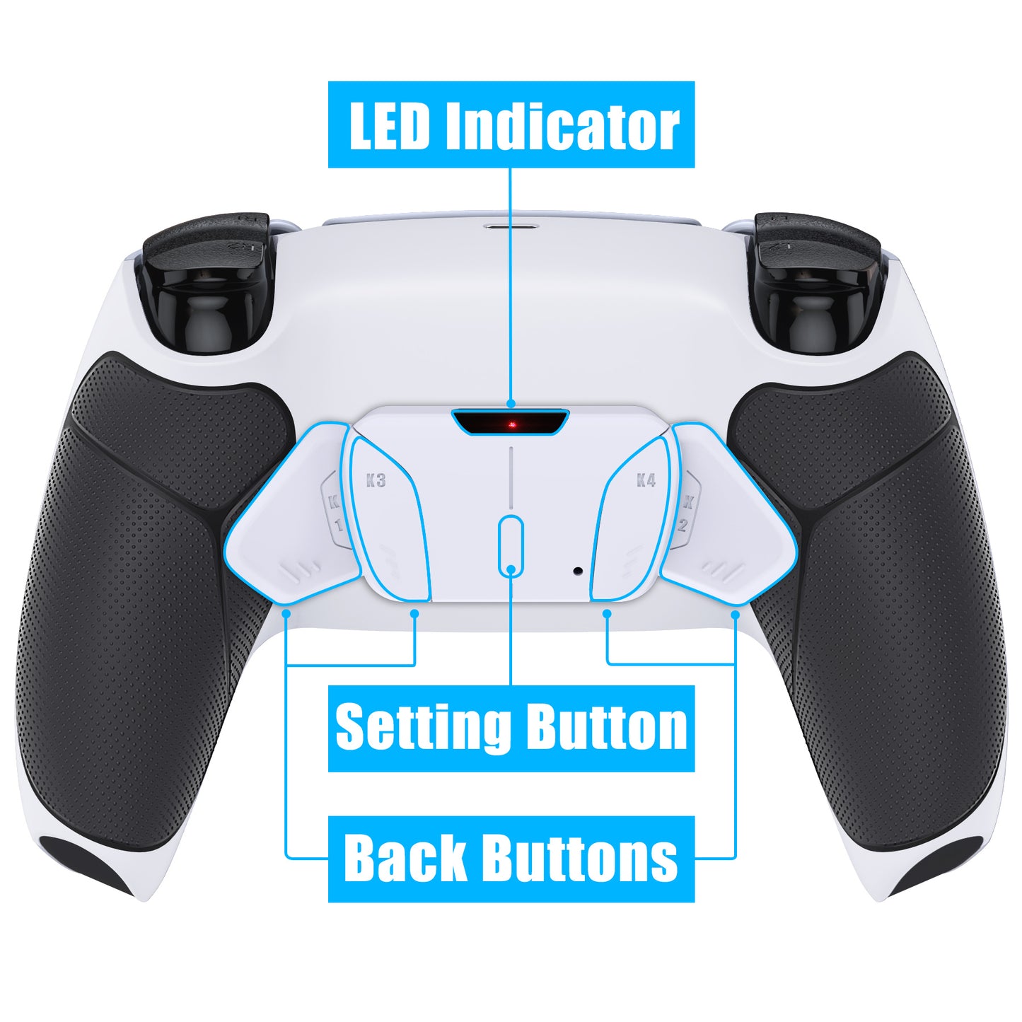 eXtremeRate Retail White Black Rubberized Grip Remappable RISE4 Remap Kit for PS5 Controller BDM-030, Upgrade Board & Redesigned Back Shell & 4 White Back Buttons for PS5 Controller - Controller NOT Included - YPFU6011G3