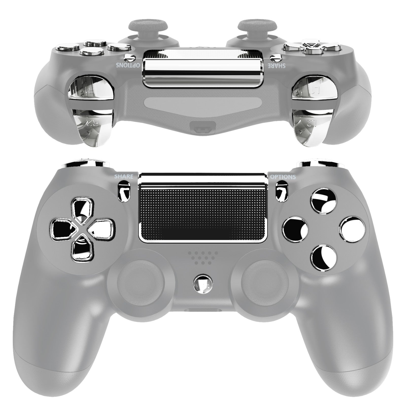 eXtremeRate Replacement Full Set Buttons Compatible with PS4 Slim Pro  CUH-ZCT2 Controller - Chrome Silver