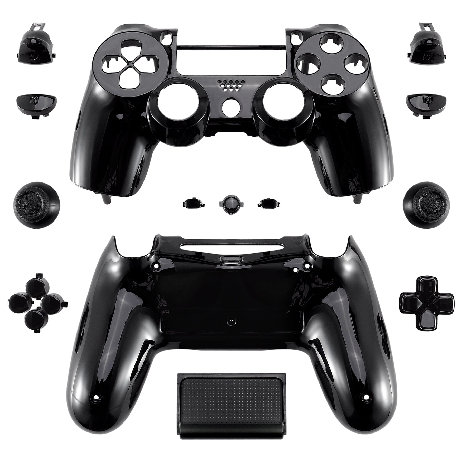 Replacement Full Set Houaing Shell Facaplate Buttons for ps4 Slim ps4 Pro Controller (CUH-ZCT2 JDM-040 JDM-050 JDM-055) - Black eXtremeRate