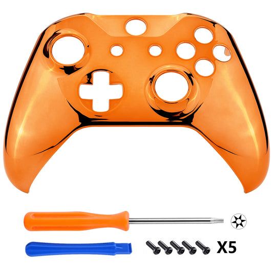 eXtremeRate Replacement Front Housing Shell for Xbox One X & S Controller (Model 1708) - Chrome Orange eXtremeRate