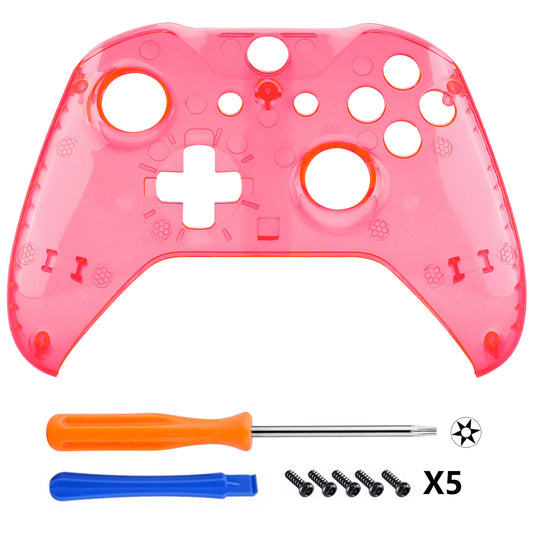 eXtremeRate Replacement Front Housing Shell for Xbox One X & S Controller (Model 1708) - Transparent Crystal Clear Pink eXtremeRate
