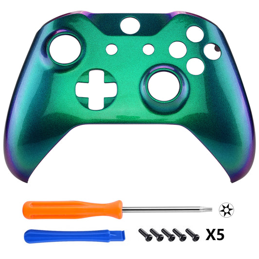 eXtremeRate Replacement Front Housing Shell for Xbox One X & S Controller (Model 1708) - Chameleon Green Purple eXtremeRate