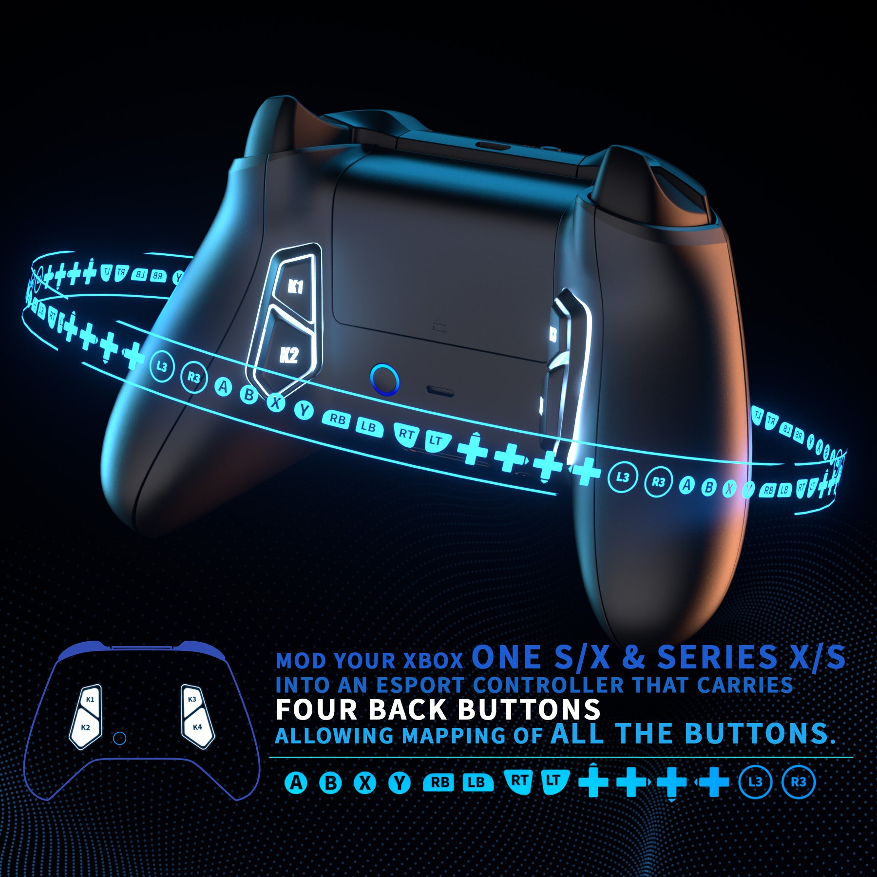 eXtremeRate Retail Redesigned K1 K2 K3 K4 Back Buttons For eXtremerate VICTOR S/X Remap Kit, Compatible With Xbox One S/X & Xbox Series X/S Controller - Solid Black