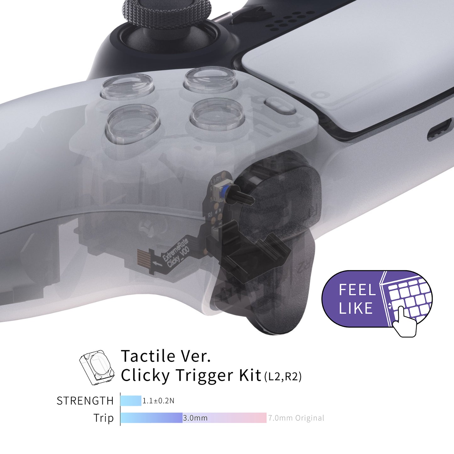 Tactile Version Clicky Hair Trigger Kit for ps5 Controller Shoulder Buttons, Custom Tactile Bumper Trigger Buttons for ps5 Controller BDM-010 & BDM-020, Mouse Click Kit for ps5 Controller - PFMD005 eXtremeRate