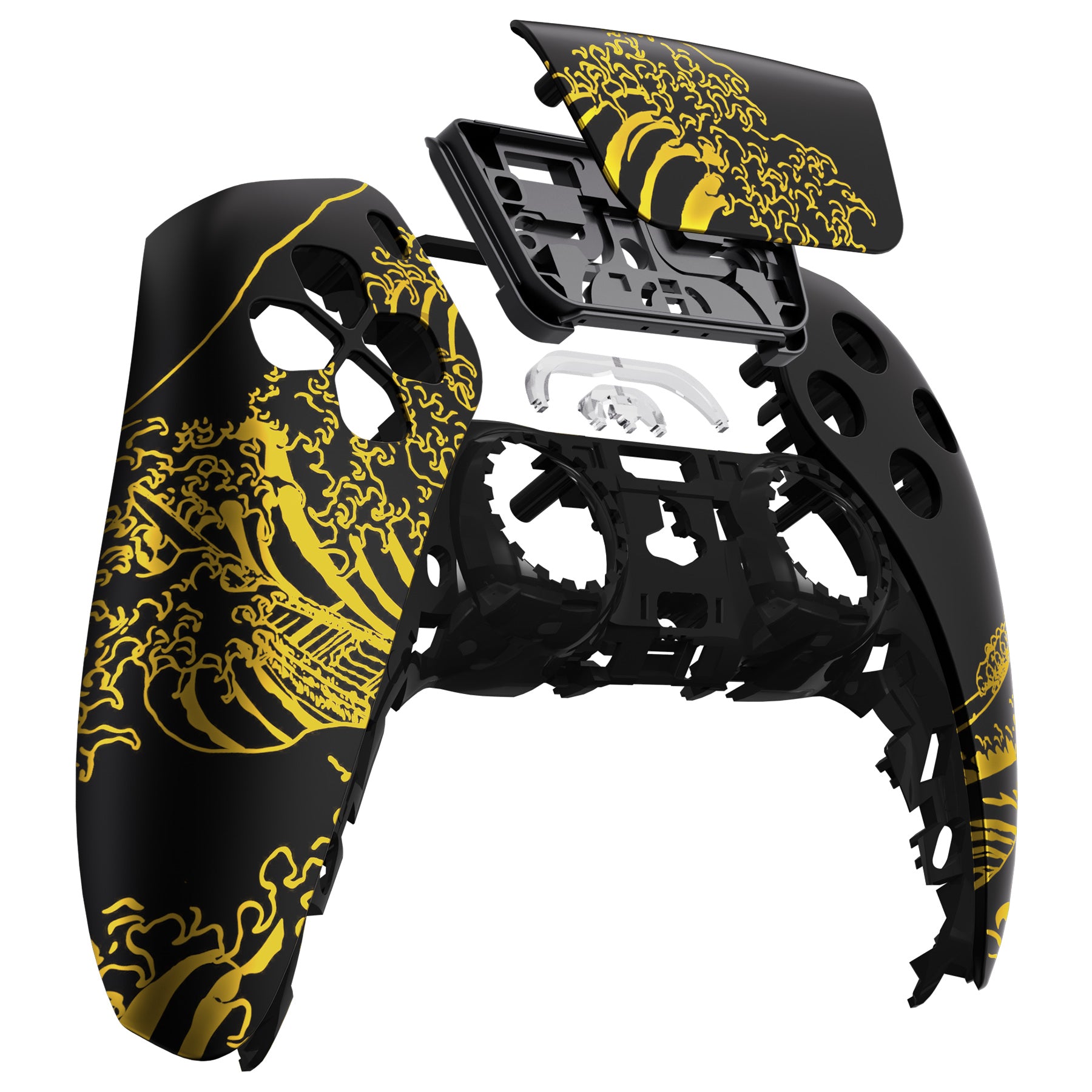 eXtremeRate Retail The Great GOLDEN Wave Off Kanagawa - Black Front Housing Shell Compatible with ps5 Controller BDM-010 BDM-020 BDM-030, DIY Replacement Shell Custom Touch Pad Cover Compatible with ps5 Controller - ZPFT1094G3