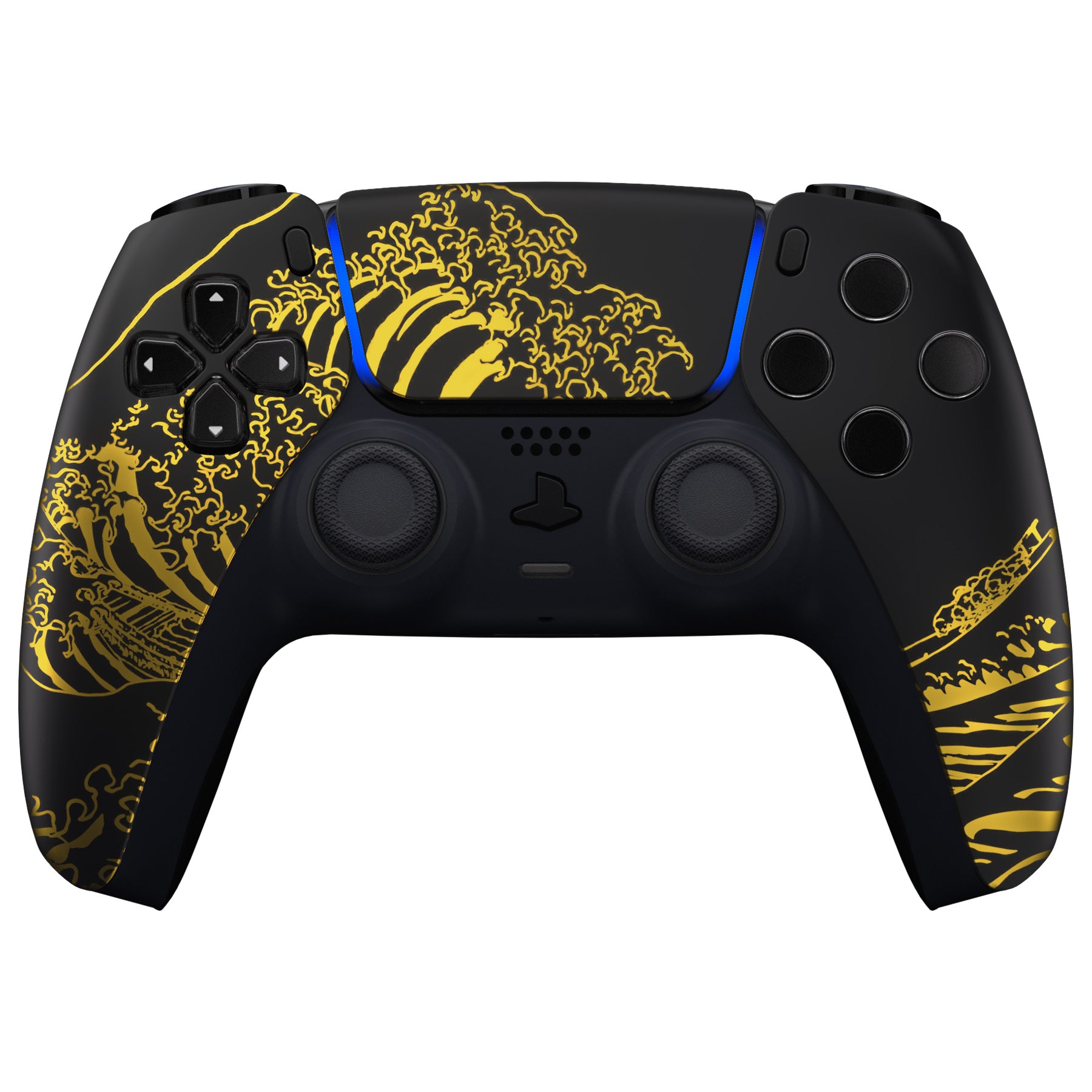 eXtremeRate Retail The Great GOLDEN Wave Off Kanagawa - Black Front Housing Shell Compatible with ps5 Controller BDM-010 BDM-020 BDM-030, DIY Replacement Shell Custom Touch Pad Cover Compatible with ps5 Controller - ZPFT1094G3