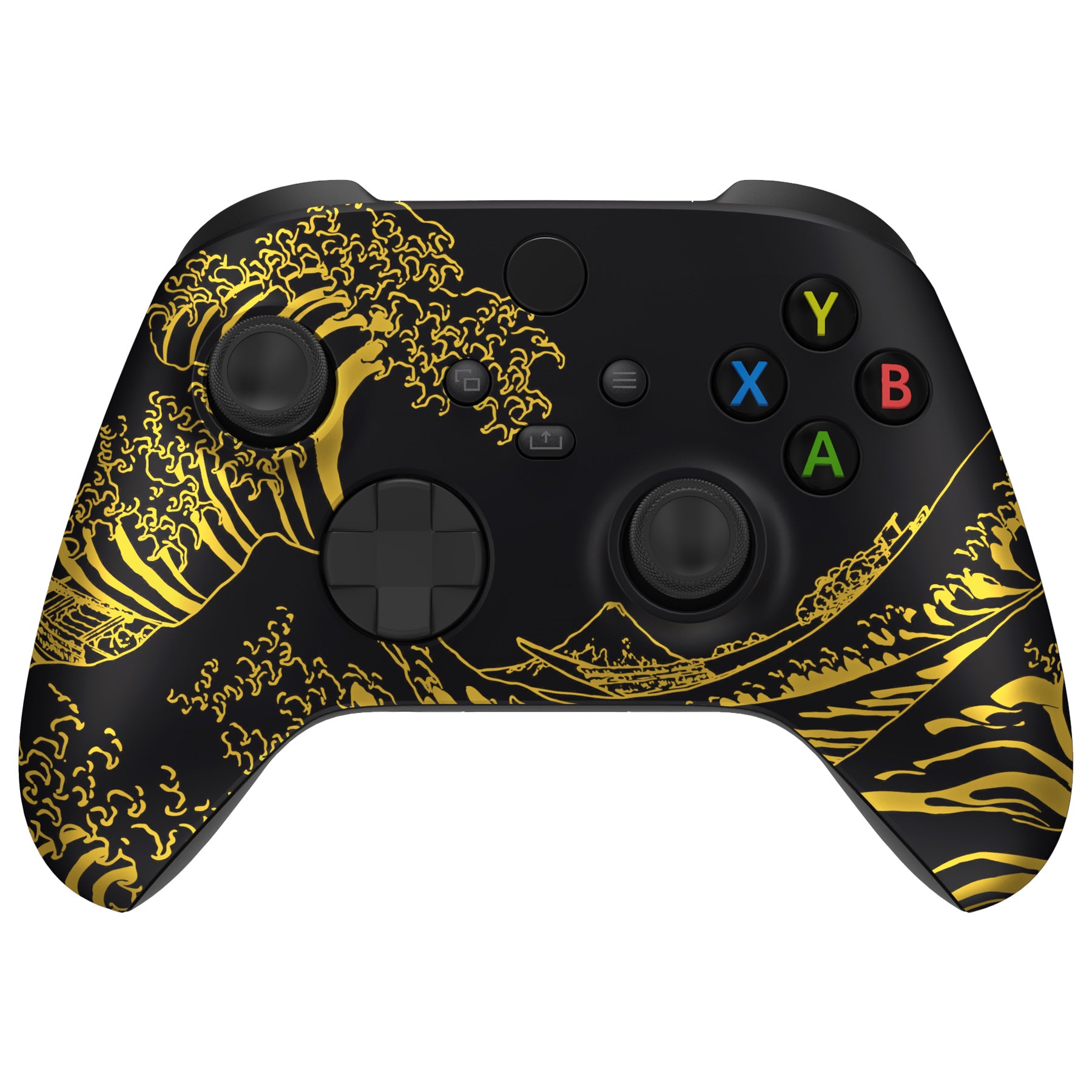 eXtremeRate Retail The Great GOLDEN Wave Off Kanagawa - Black Replacement Part Faceplate, Soft Touch Grip Housing Shell Case for Xbox Series S & Xbox Series X Controller Accessories - Controller NOT Included - FX3T188