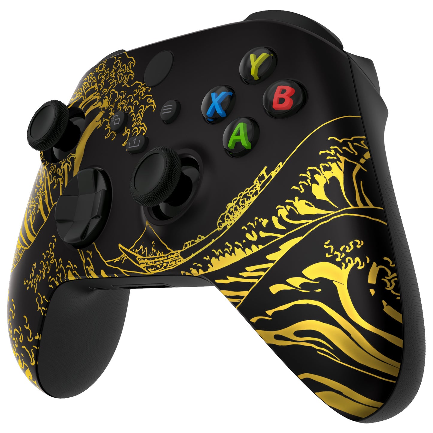 eXtremeRate Retail The Great GOLDEN Wave Off Kanagawa - Black Replacement Part Faceplate, Soft Touch Grip Housing Shell Case for Xbox Series S & Xbox Series X Controller Accessories - Controller NOT Included - FX3T188