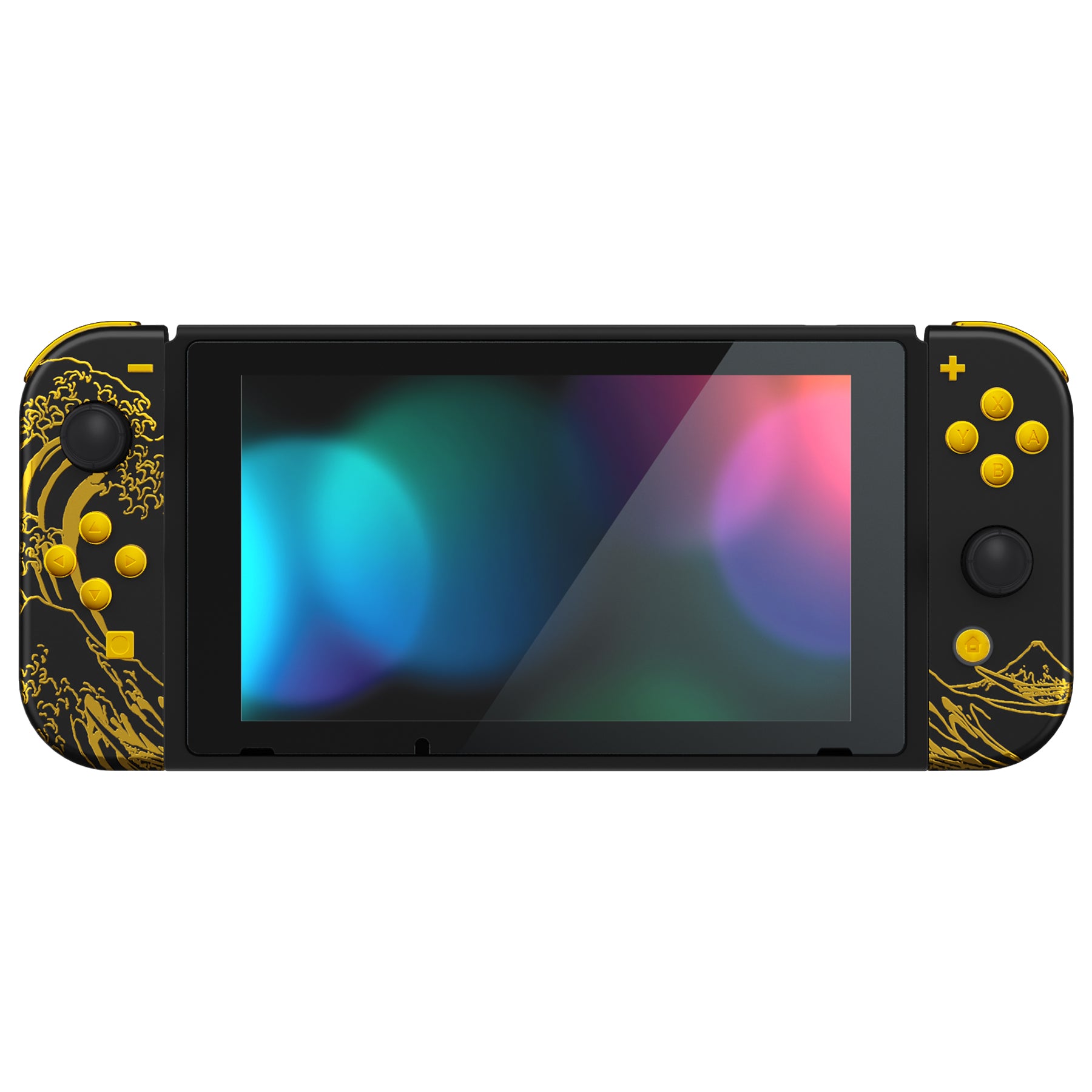 eXtremeRate Replacement Full Set Shells with Buttons for Nintendo Switch -  The Great GOLDEN Wave Off Kanagawa - Black