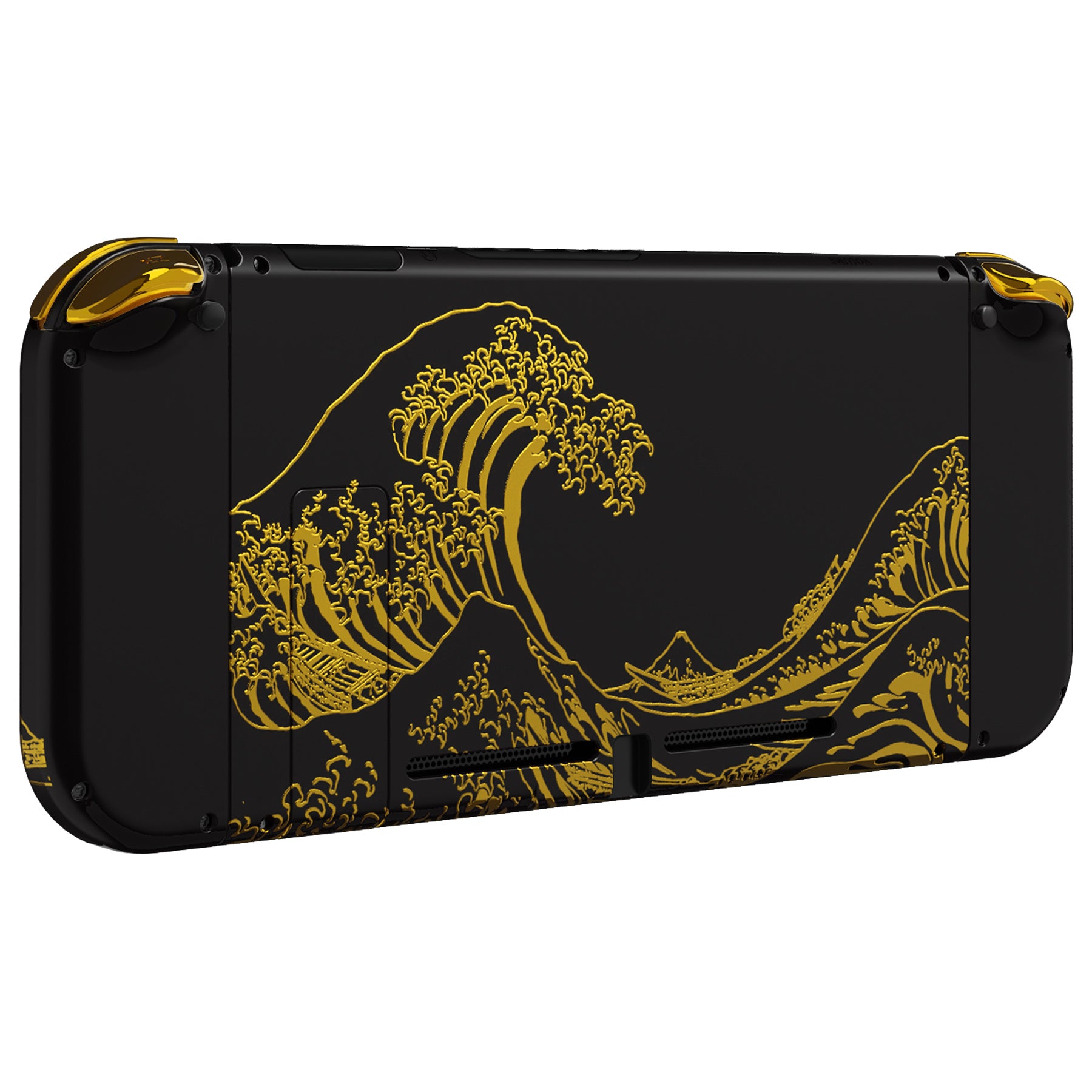 eXtremeRate Replacement Full Set Shells with Buttons for Nintendo Switch -  The Great GOLDEN Wave Off Kanagawa - Black