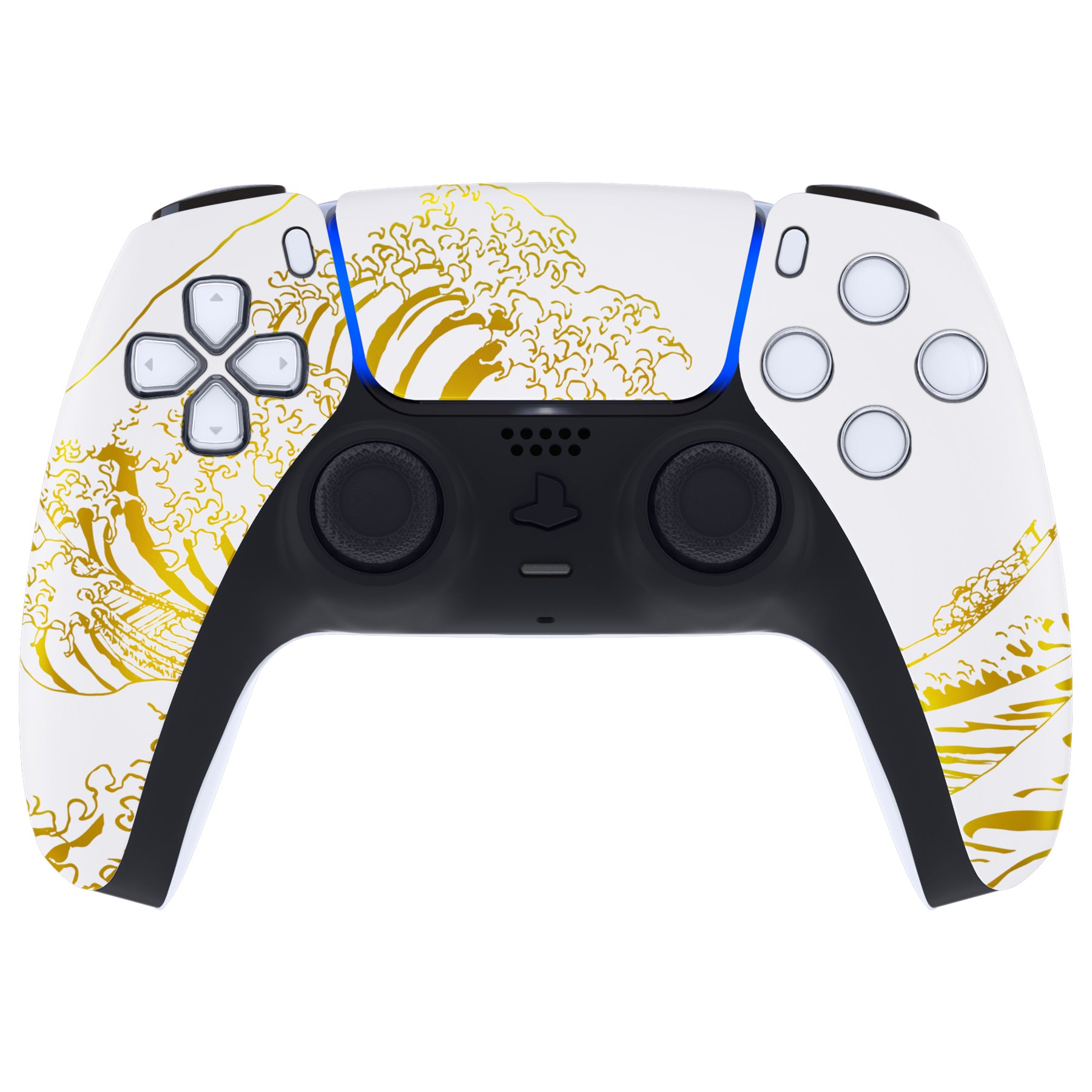 eXtremeRate Retail The Great GOLDEN Wave Off Kanagawa - White Front Housing Shell Compatible with ps5 Controller BDM-010 BDM-020 BDM-030, DIY Replacement Shell Custom Touch Pad Cover Compatible with ps5 Controller - ZPFT1095G3