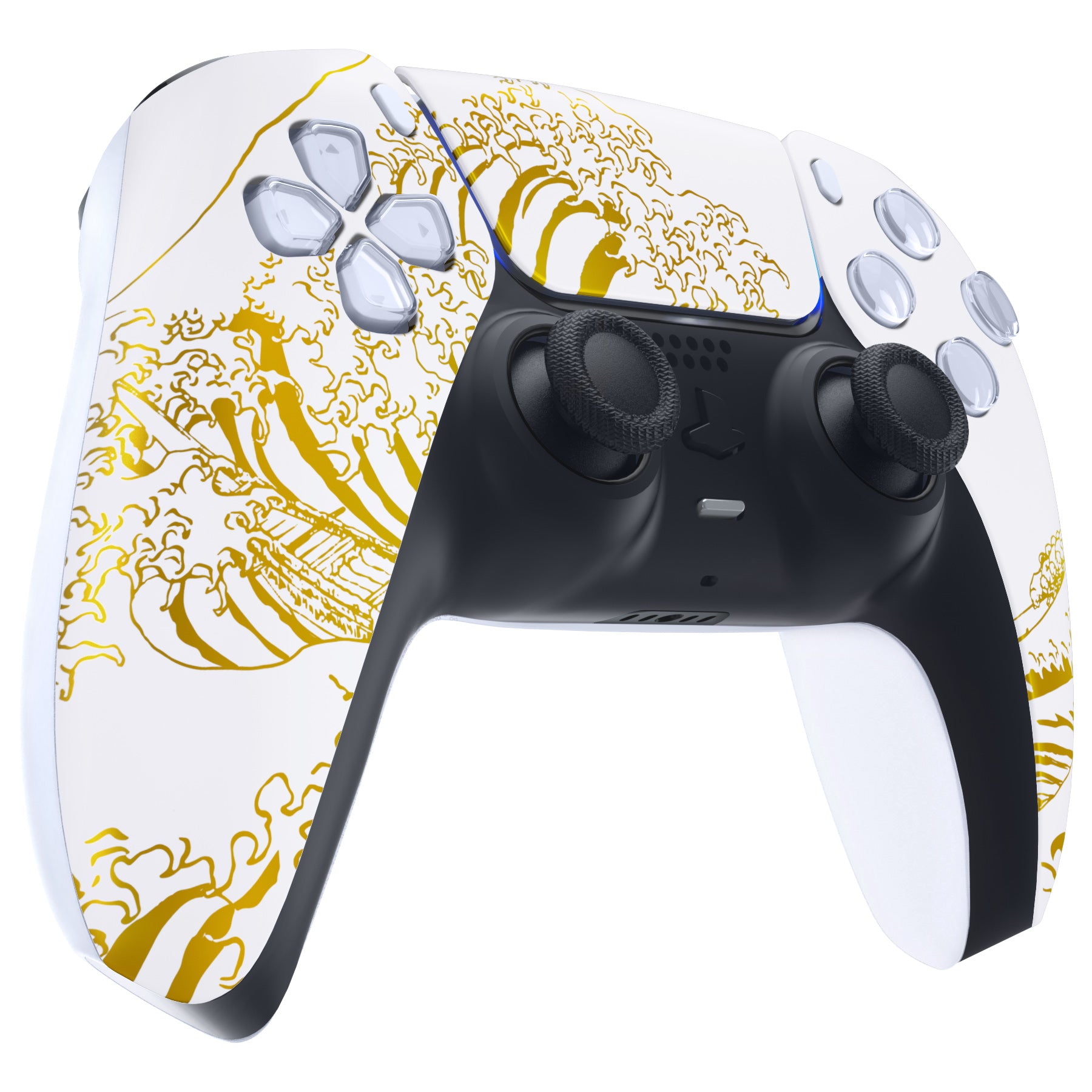 eXtremeRate Retail The Great GOLDEN Wave Off Kanagawa - White Front Housing Shell Compatible with ps5 Controller BDM-010 BDM-020 BDM-030, DIY Replacement Shell Custom Touch Pad Cover Compatible with ps5 Controller - ZPFT1095G3