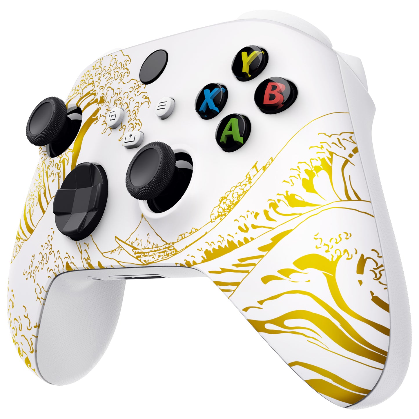 eXtremeRate Retail The Great GOLDEN Wave Off Kanagawa - White Replacement Part Faceplate, Soft Touch Grip Housing Shell Case for Xbox Series S & Xbox Series X Controller Accessories - Controller NOT Included - FX3T189