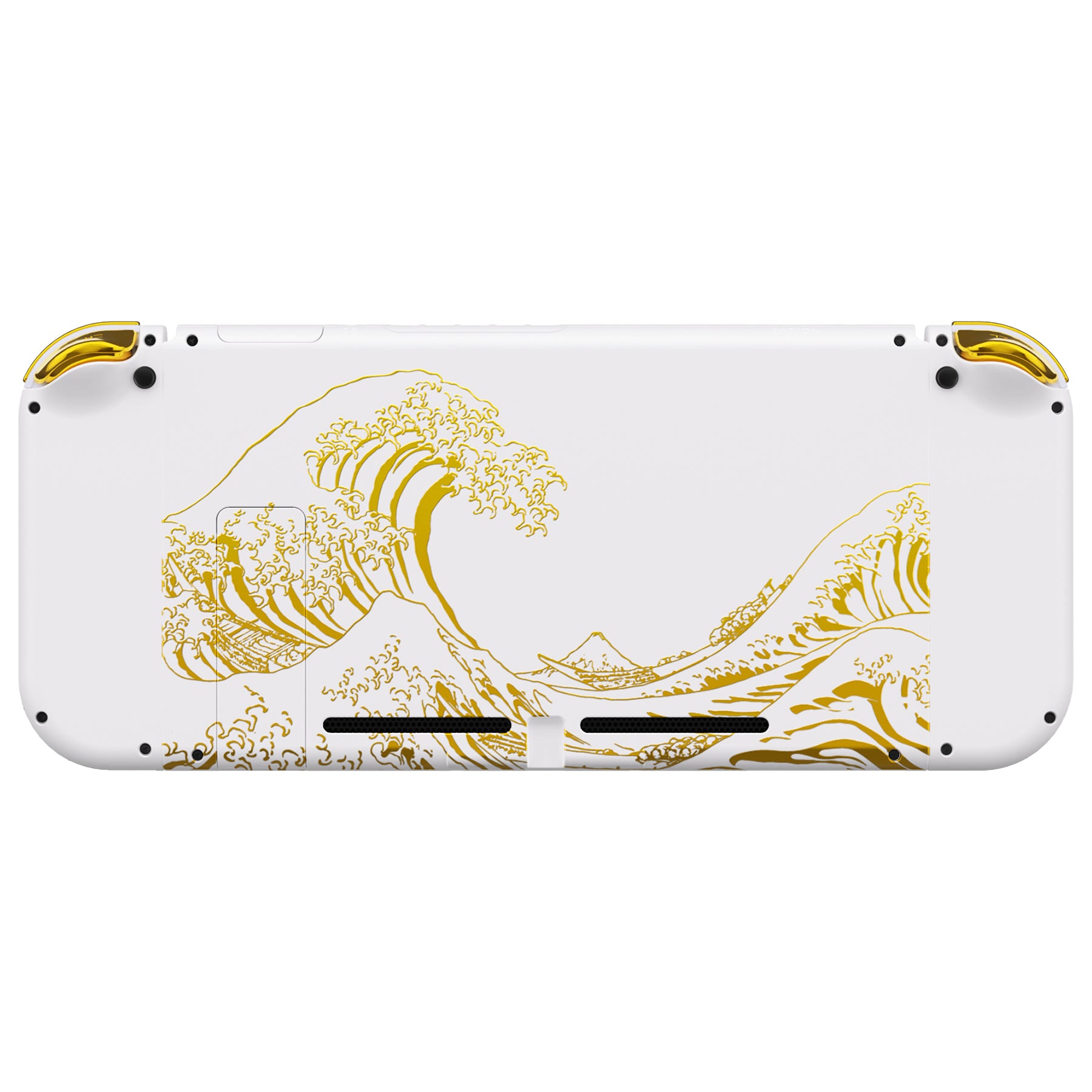eXtremeRate Retail The Great GOLDEN Wave Off Kanagawa - White Handheld Console Back Plate, Joycon Handheld Controller Housing Shell With Full Set Buttons DIY Replacement Part for Nintendo Switch - QT121
