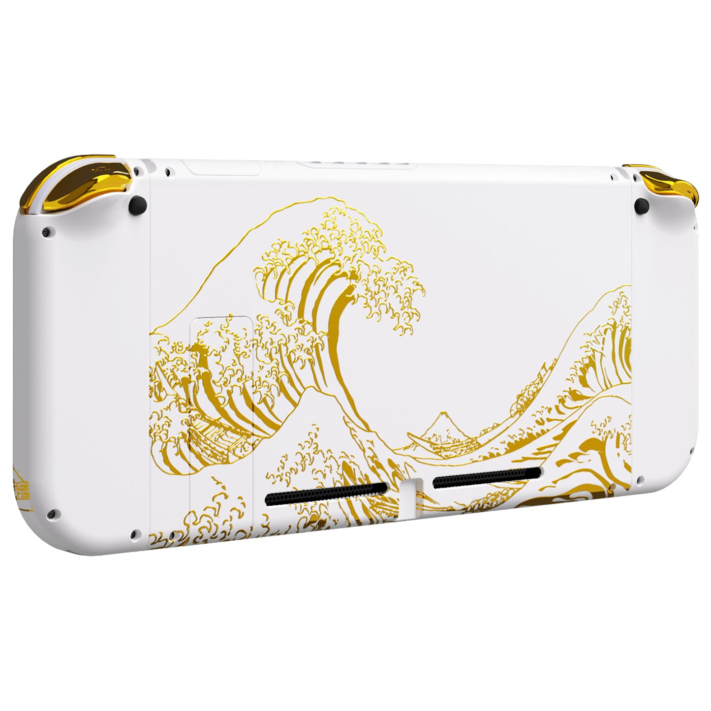 eXtremeRate Retail The Great GOLDEN Wave Off Kanagawa - White Handheld Console Back Plate, Joycon Handheld Controller Housing Shell With Full Set Buttons DIY Replacement Part for Nintendo Switch - QT121