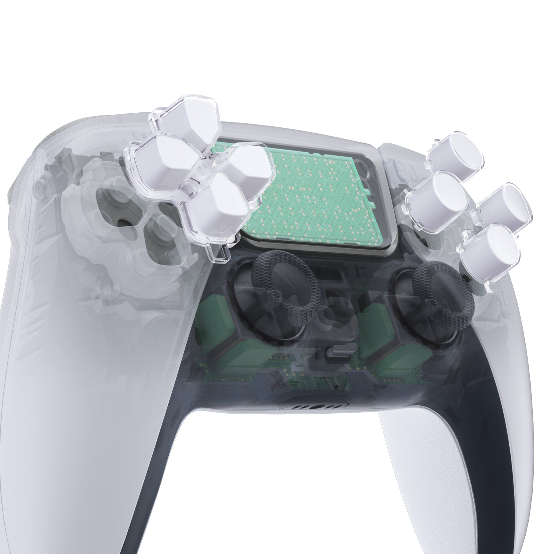 eXtremeRate Retail Two-Tone Robot White & Clear Custom Dpad Action Buttons Replacement No Letter Imprint D-pad Face Buttons Compatible with ps5 Controller - JPFG009