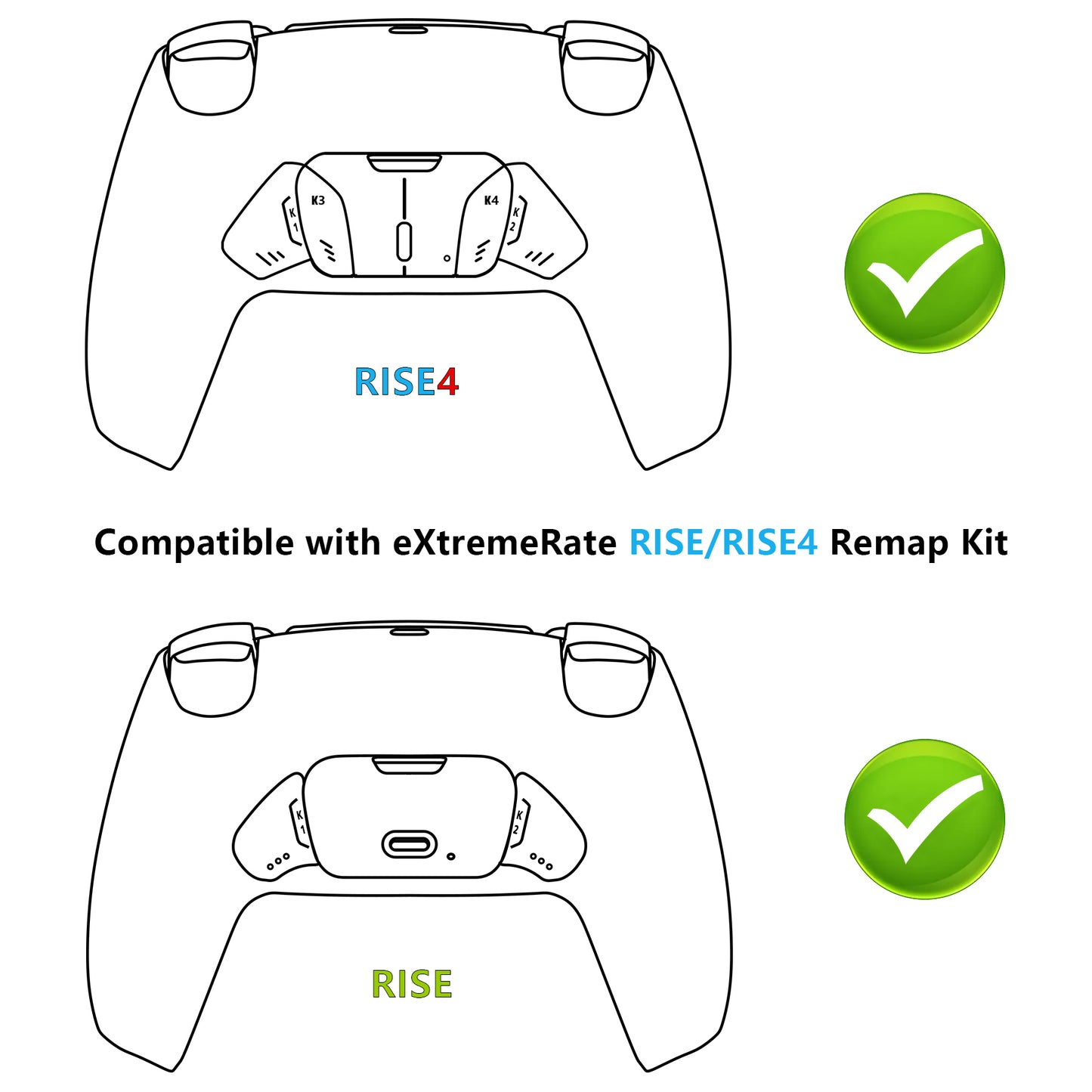 eXtremeRate Turn RISE & RISE4 to RISE4 RMB Kit – Real Metal Buttons (RMB) Version K1 K2 K3 K4 Back Buttons Housing & Remap PCB Board for eXtremeRate RISE & RISE4 Remap kit, Compatible with PS5 Controller - Metallic Rainbow Aura Blue & Purple eXtremeRate