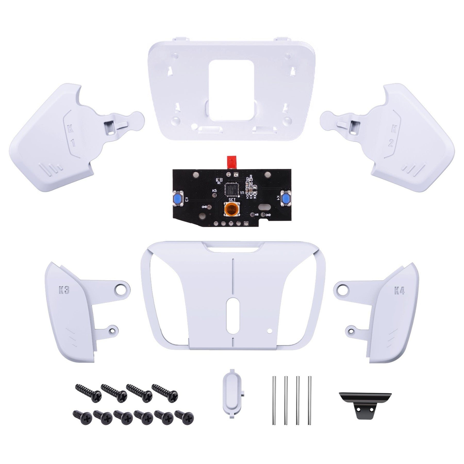 Turn Rise to RISE4 Kit Redesigned Solid White K1 K2 K3 K4 Back Buttons Housing & Remap PCB Board for PS5 Controller eXtremeRate Rise & RISE4 Remap Kit