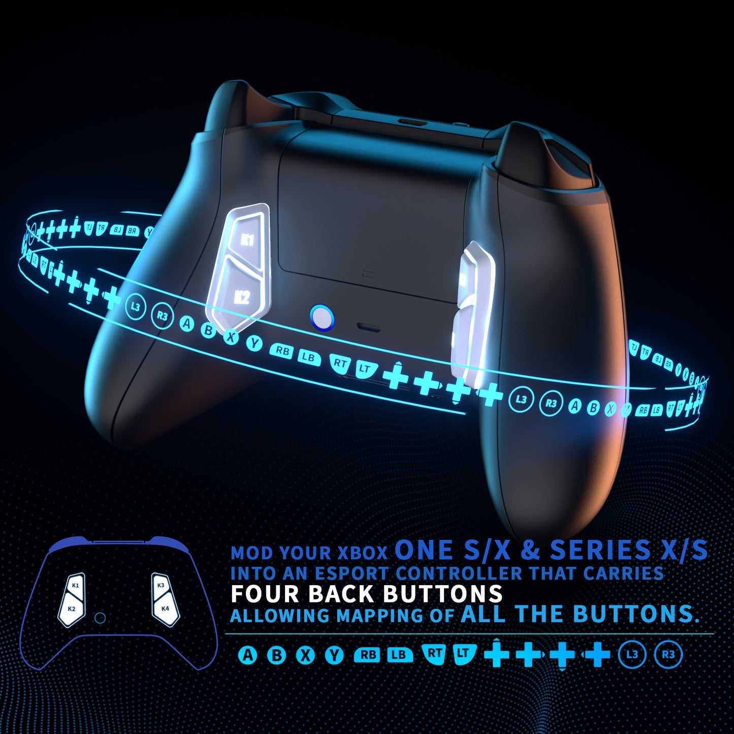 eXtremeRate Retail Redesigned K1 K2 K3 K4 Back Buttons For eXtremerate VICTOR S/X Remap Kit, Compatible With Xbox One S/X & Xbox Series X/S Controller - White