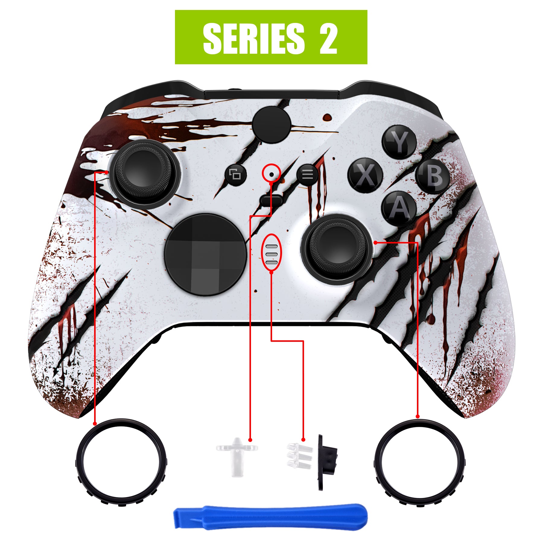 eXtremeRate Retail Wild Attack Faceplate Cover, Soft Touch Front Housing Shell Case Replacement Kit for Xbox One Elite Series 2 Controller Model 1797 - Thumbstick Accent Rings Included - ELT148