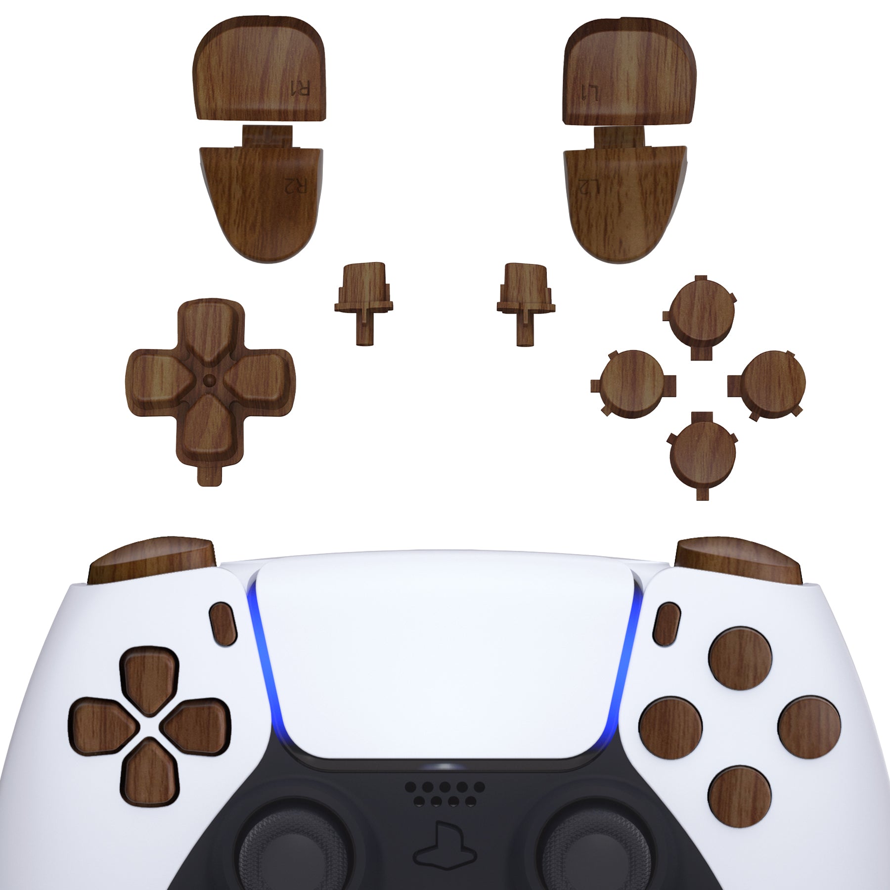 eXtremeRate Retail Replacement D-pad R1 L1 R2 L2 Triggers Share Options Face Buttons, Wood Grain Full Set Buttons Compatible with ps5 Controller BDM-030 - JPF9001G3