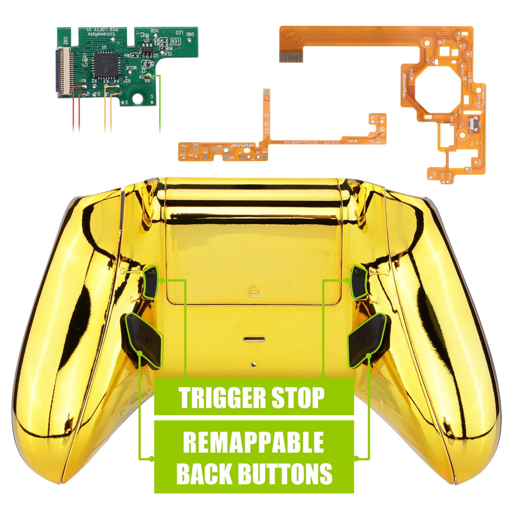 eXtremeRate Chrome Gold Lofty Remappable Remap & Trigger Stop Kit ...