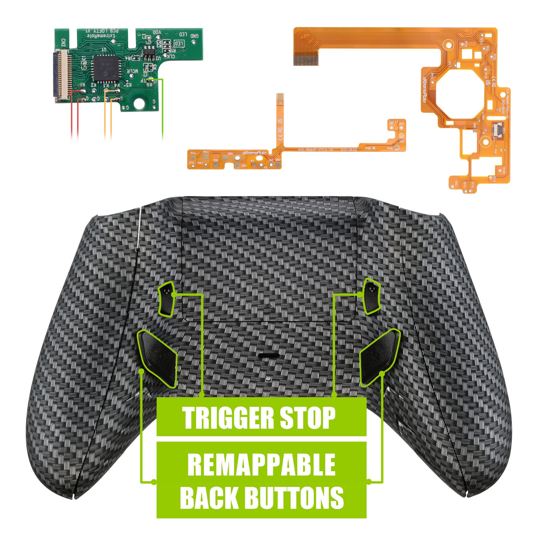 Lofty Remappable Remap & Trigger Stop Kit for Xbox One X & S Controller - Black Silver Carbon Fiber eXtremeRate
