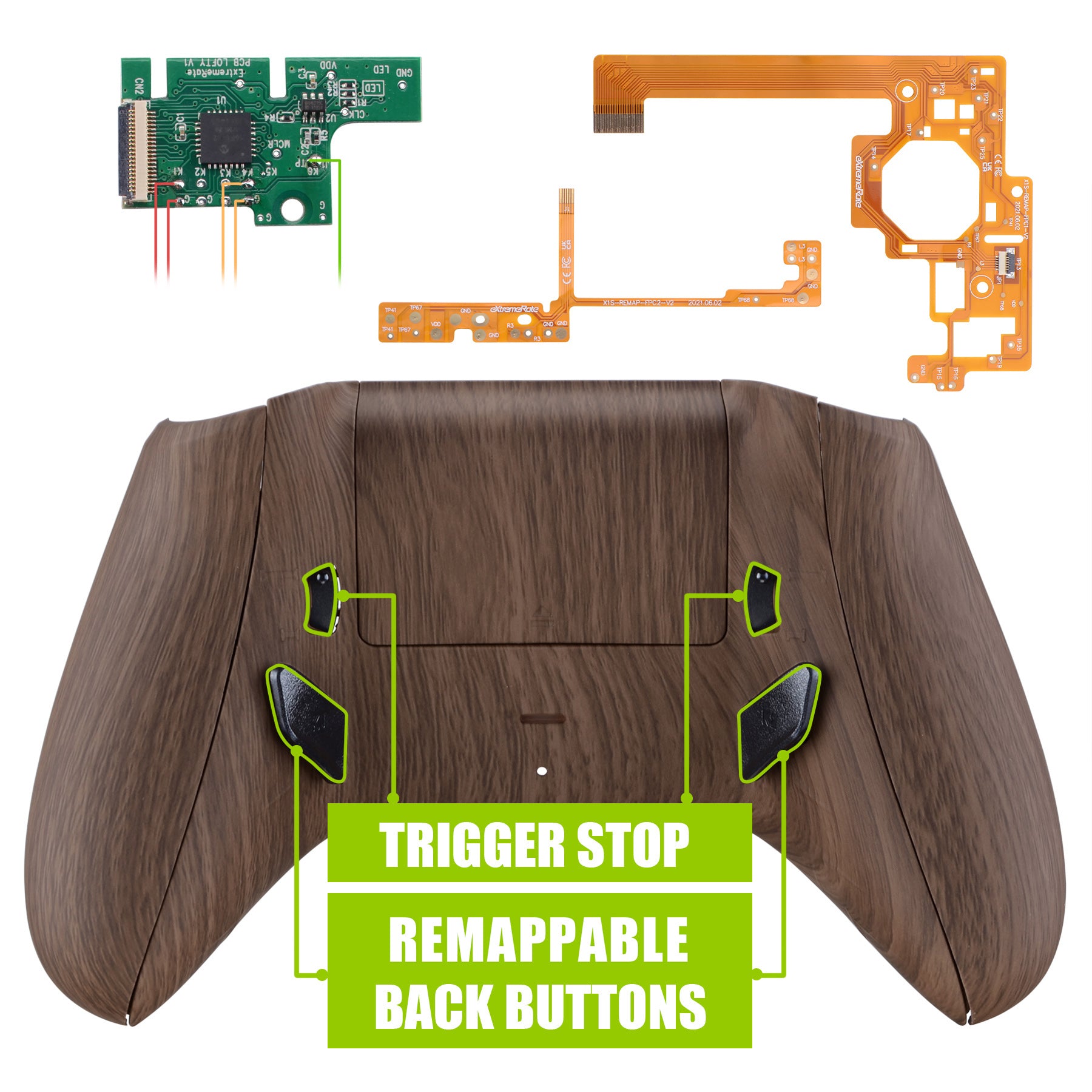 Lofty Remappable Remap & Trigger Stop Kit for Xbox One X & S Controller - Wood Grain eXtremeRate