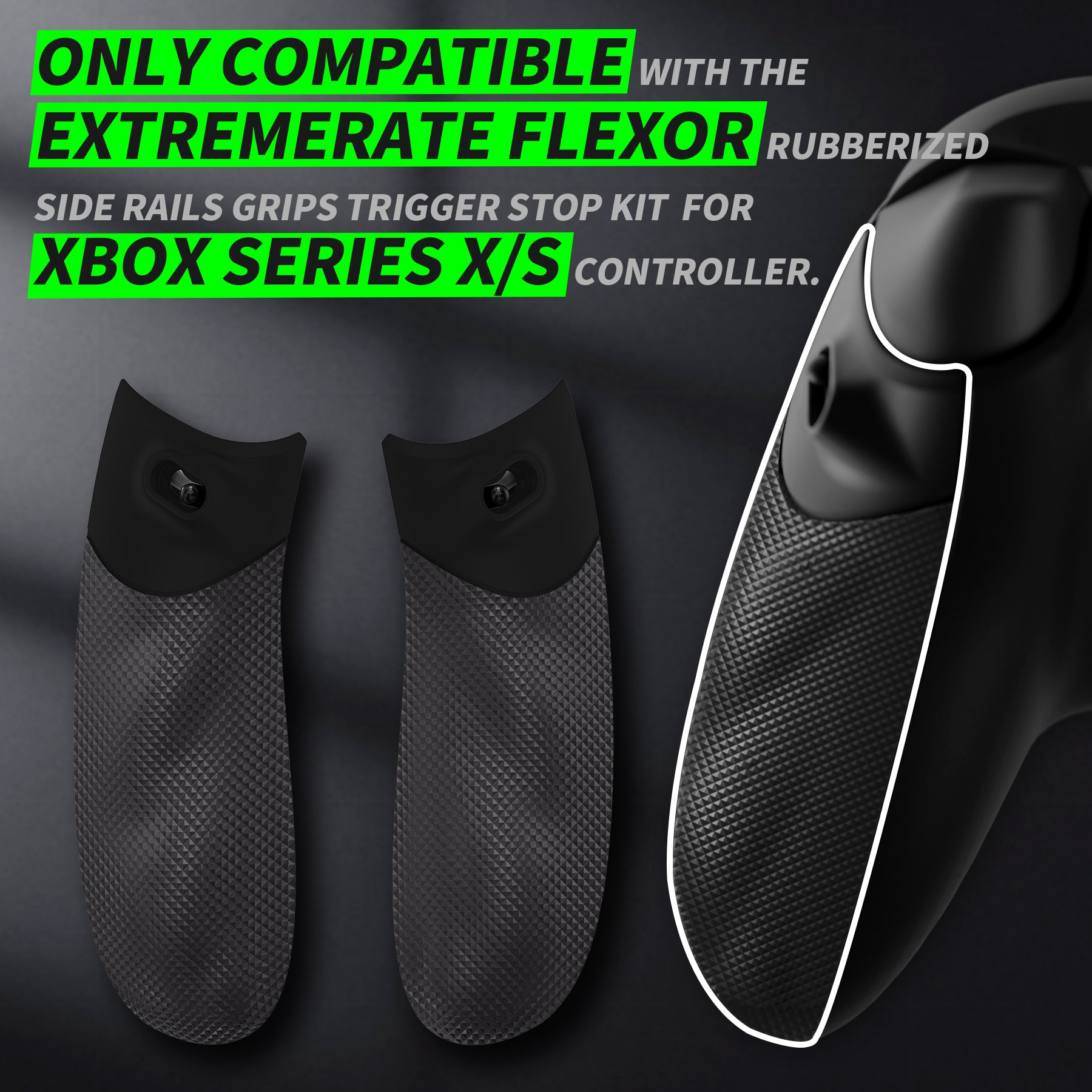 eXtremeRate Flexor Rubberized Side Rails Grips Trigger Stop Kit for Xbox Series X/S Controller, Diamond Textured Black Anti-Slip Ergonomic Trigger