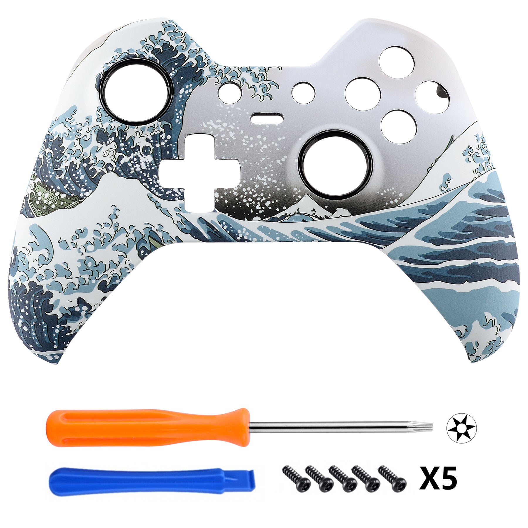 eXtremeRate Replacement Front Housing Shell for Xbox One Elite Controller (Model 1698) - The Great Wave eXtremeRate