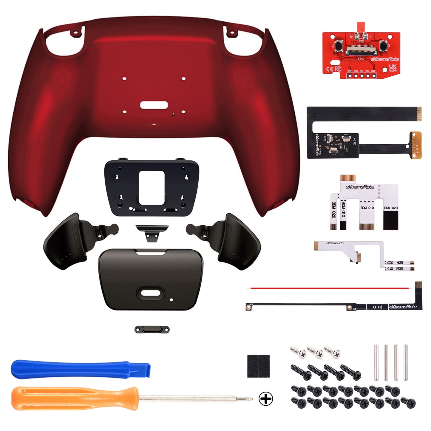 eXtremeRate Black Real Metal Buttons (RMB) Version RISE 2.0 Remap Kit for PS5 Controller BDM-010/020 - Scarlet Red eXtremeRate