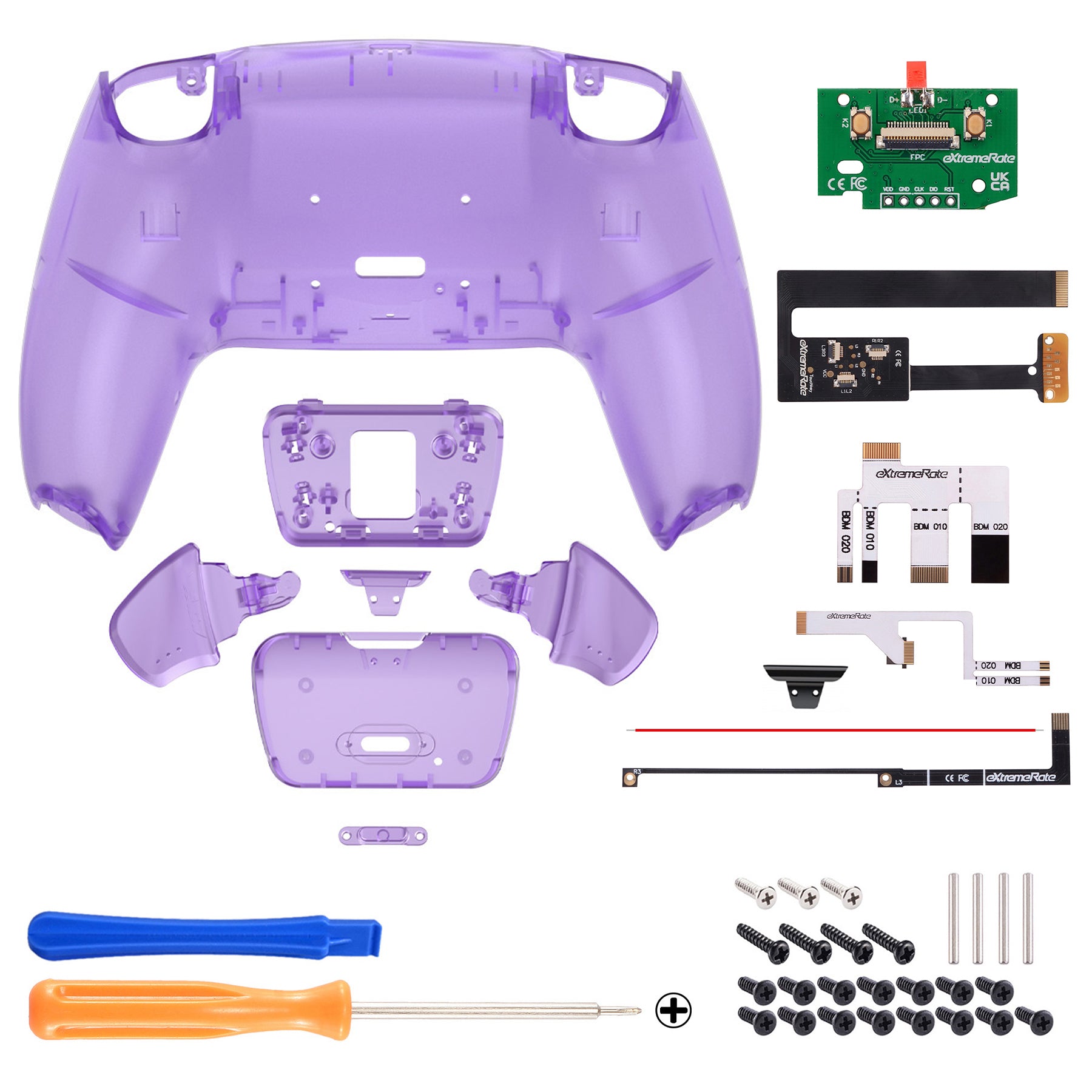 eXtremeRate Remappable Rise Remap Kit for PS5 Controller BDM-010 & BDM-020 - Clear Atomic Purple eXtremeRate
