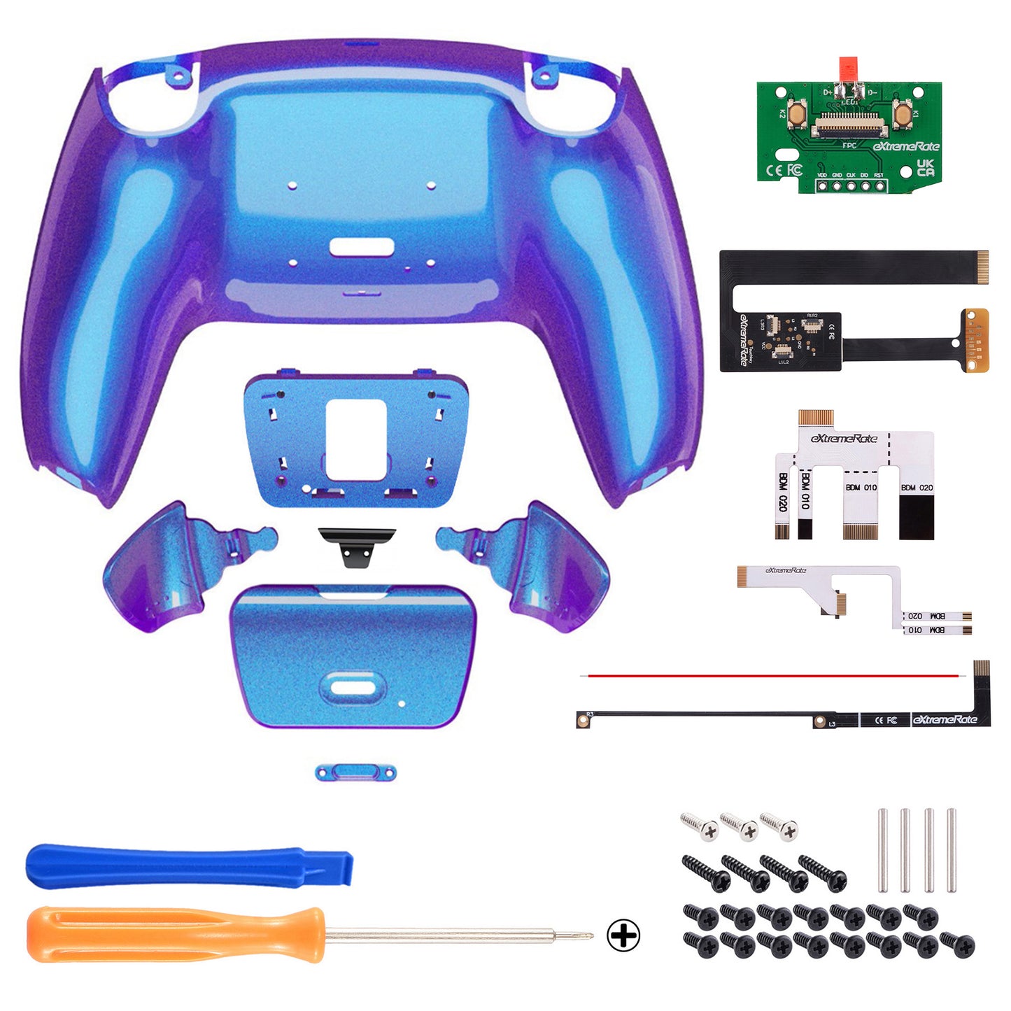 eXtremeRate Remappable Rise Remap Kit for PS5 Controller BDM-010 & BDM-020 - Chameleon Purple Blue eXtremeRate