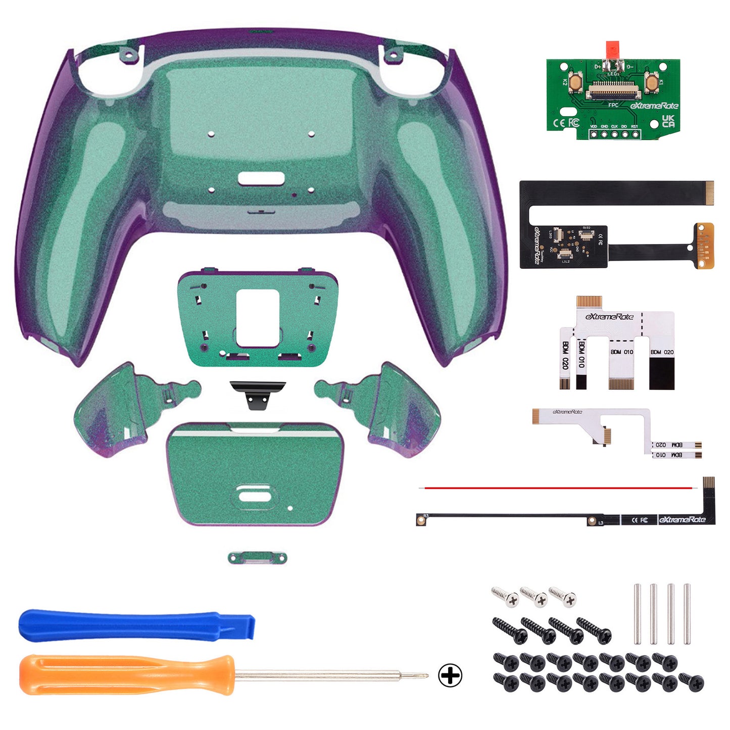 eXtremeRate Remappable Rise Remap Kit for PS5 Controller BDM-010 & BDM-020 - Chameleon Green Purple eXtremeRate